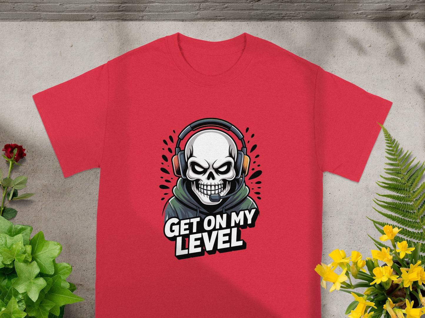Skull with Headphones Get On My Level T-Shirt