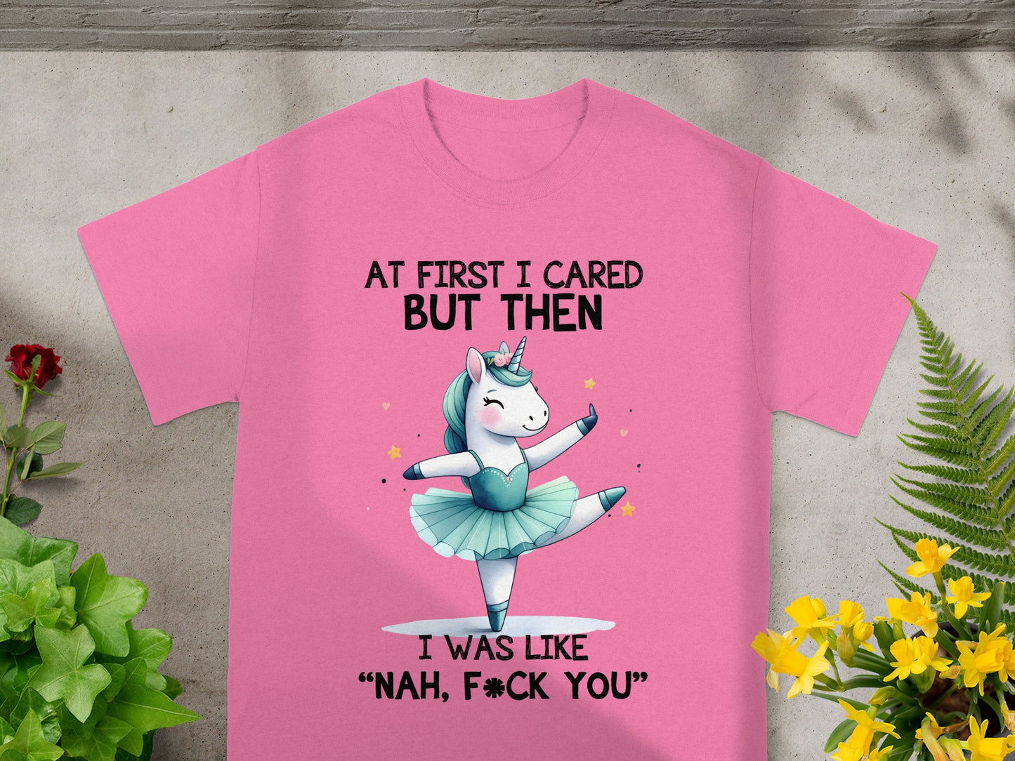 Funny Unicorn At First I Cared Graphic T-Shirt