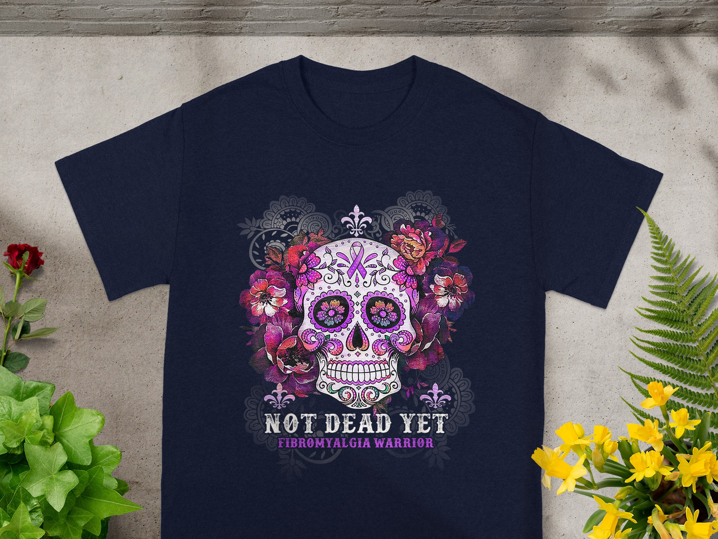 Not Dead Yet Fibromyalgia Warrior Skull T-Shirt