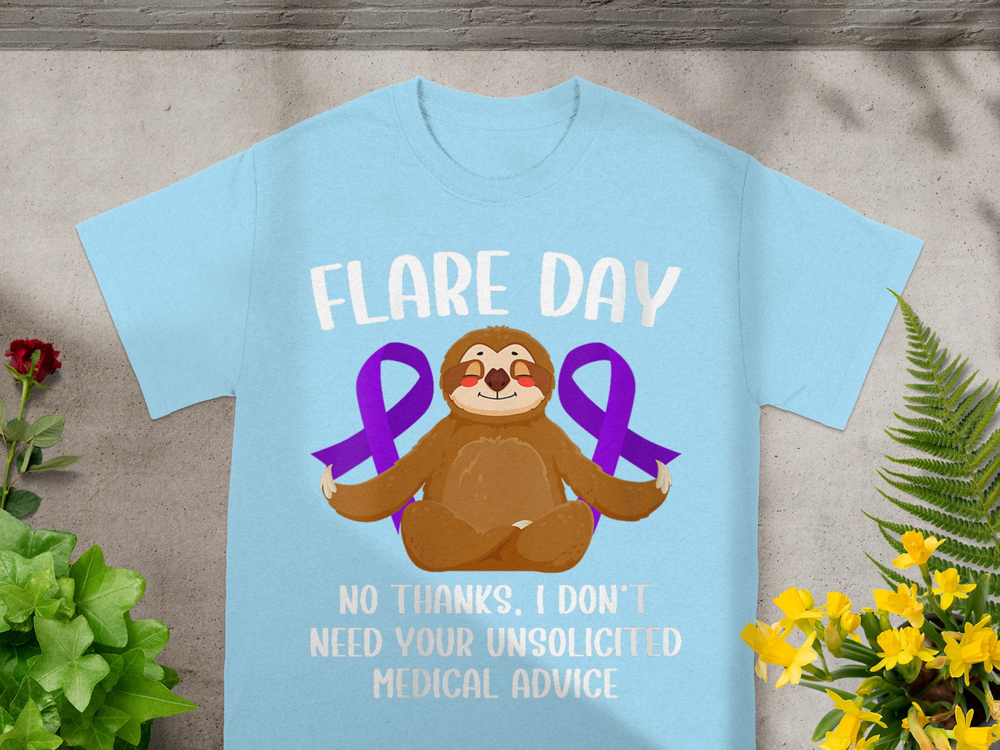 Flare Day Sloth with Purple Ribbon Awareness T-Shirt
