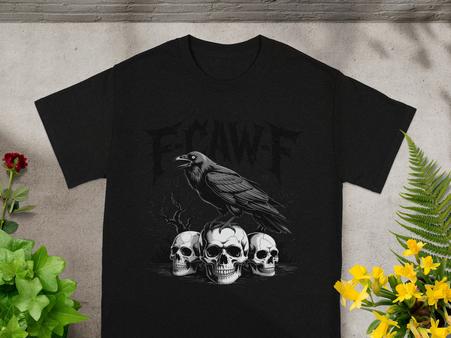 F-Caw-F Raven and Skulls Dark Graphic Art T-Shirt