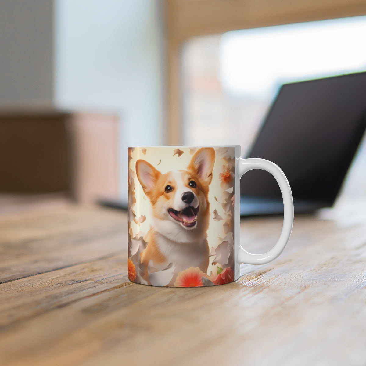 Adorable Corgi Dog Surrounded by Flowers Mug