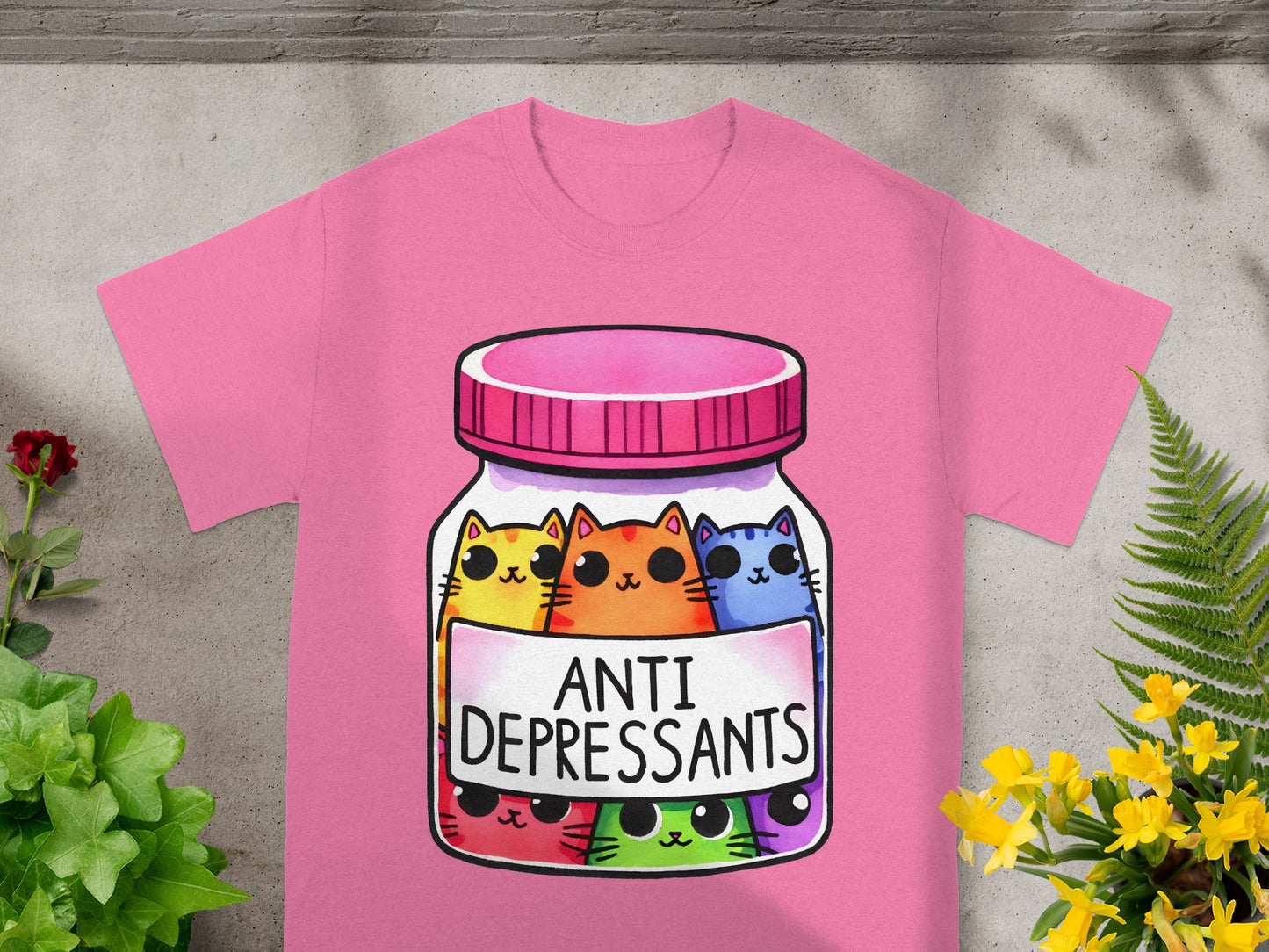 Colorful Cats Anti Depressants Jar Graphic Tee