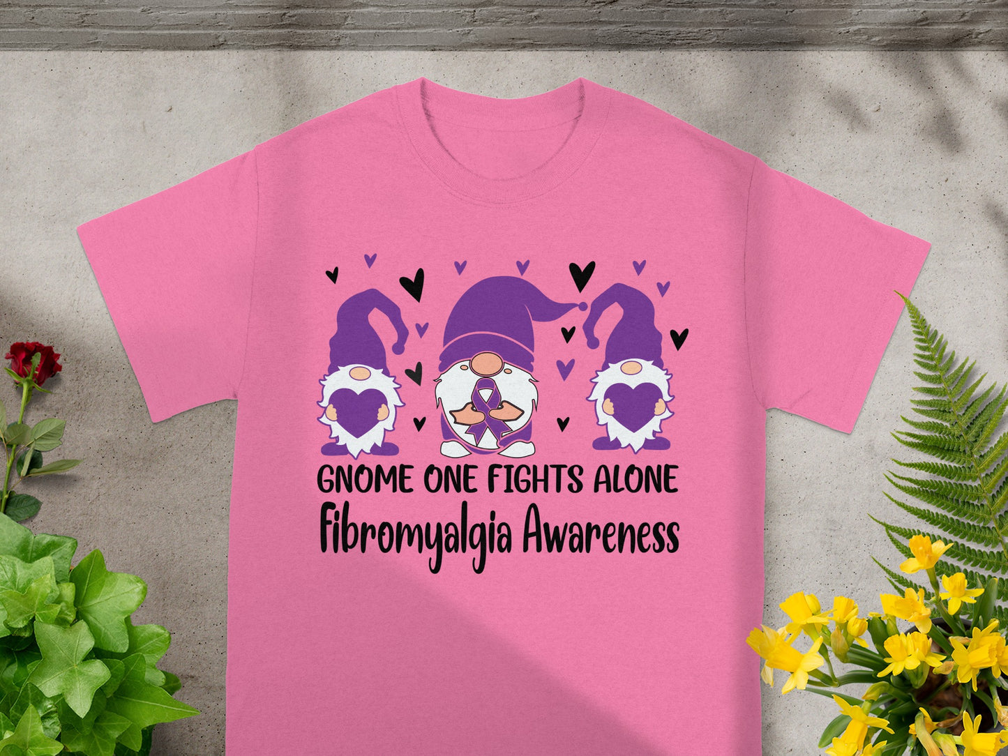 Gnome One Fights Alone Fibromyalgia Awareness T-Shirt