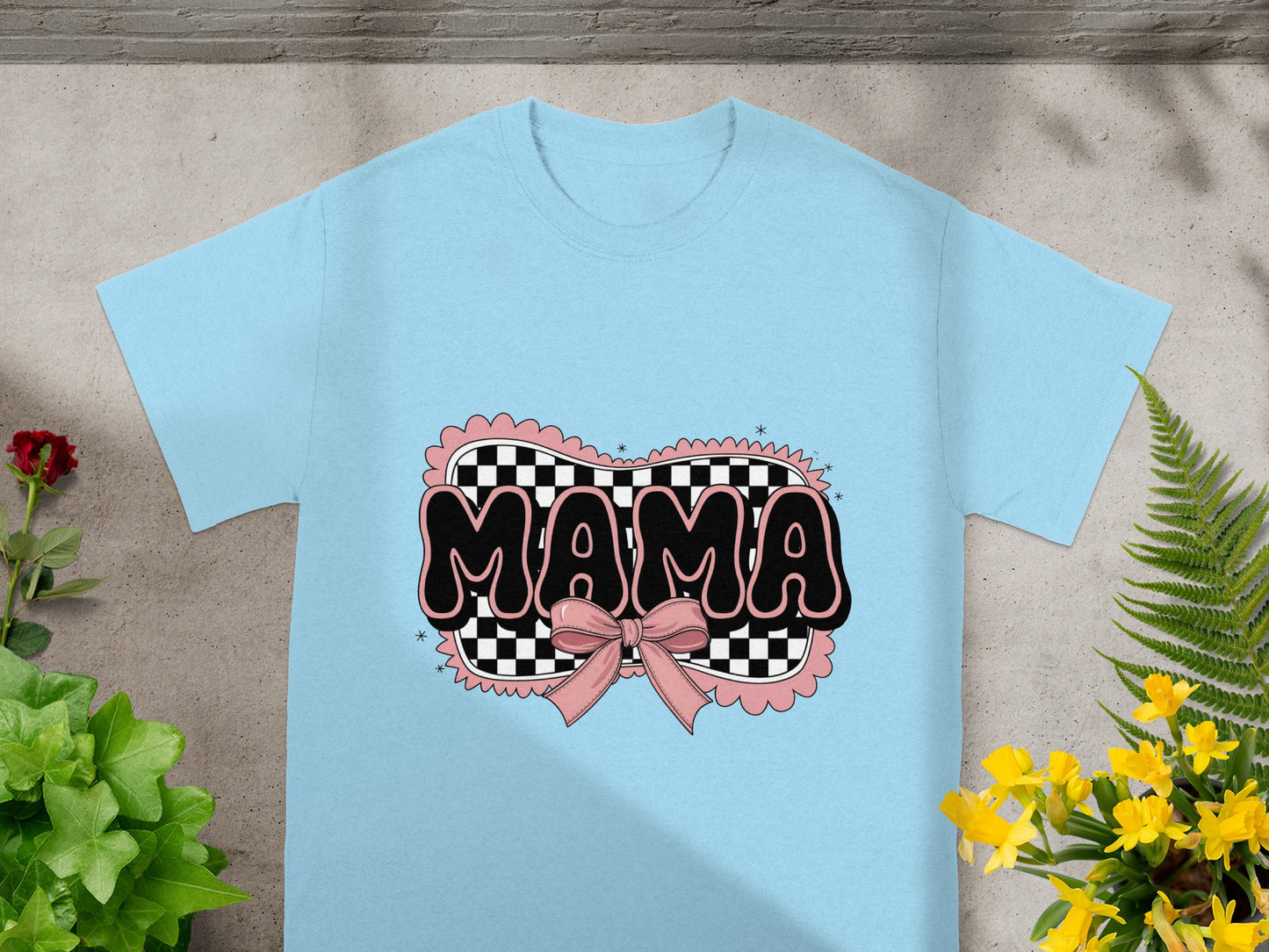 Mama Text with Pink Bow Graphic T-Shirt