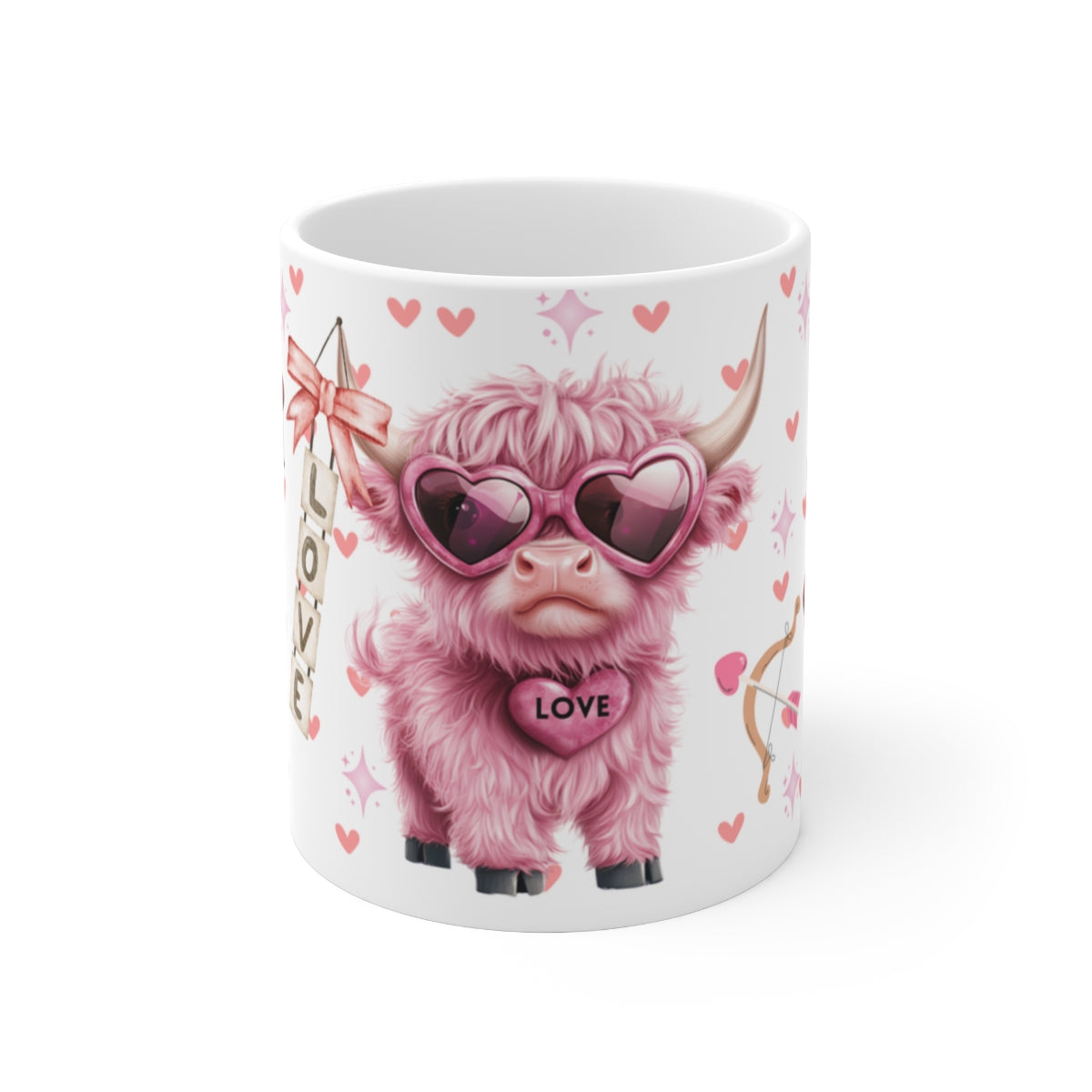 Cute Pink Love Cow with Heart Sunglasses Mug