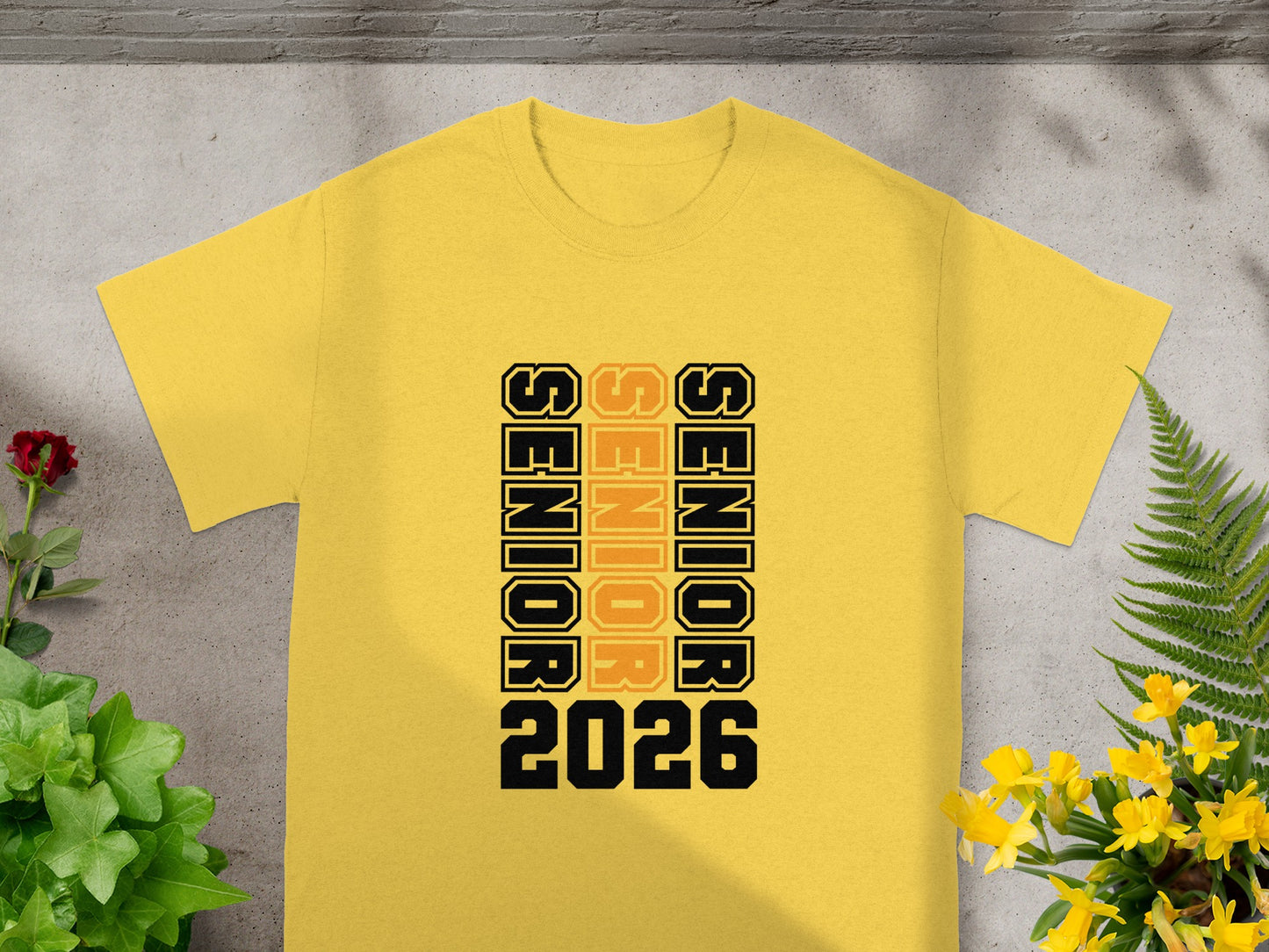 Senior 2026 Vertical Text Yellow Senior Shirt
