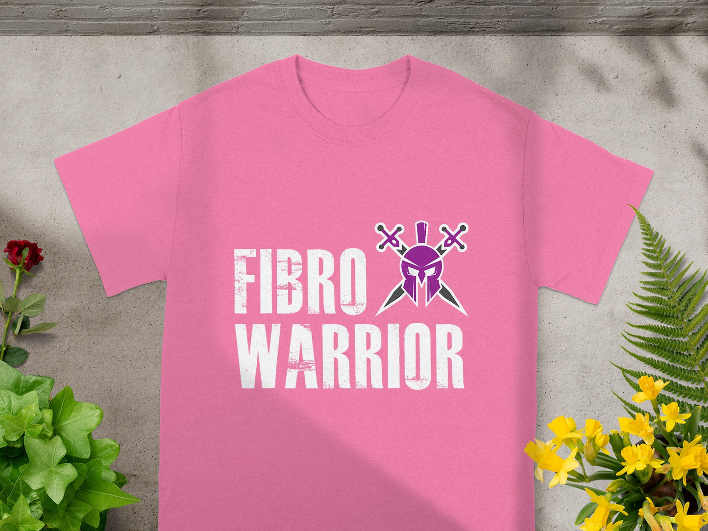 Fibro Warrior Design on Pink Background Shirt