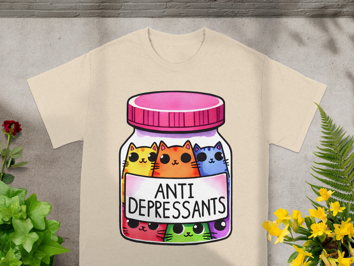 Cute Antidepressants Cat Art Graphic T-shirt