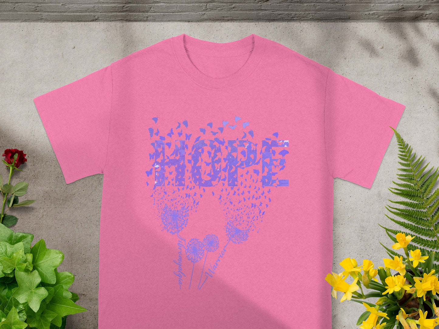 Inspiring Pink T-Shirt with Hope and Butterflies Design