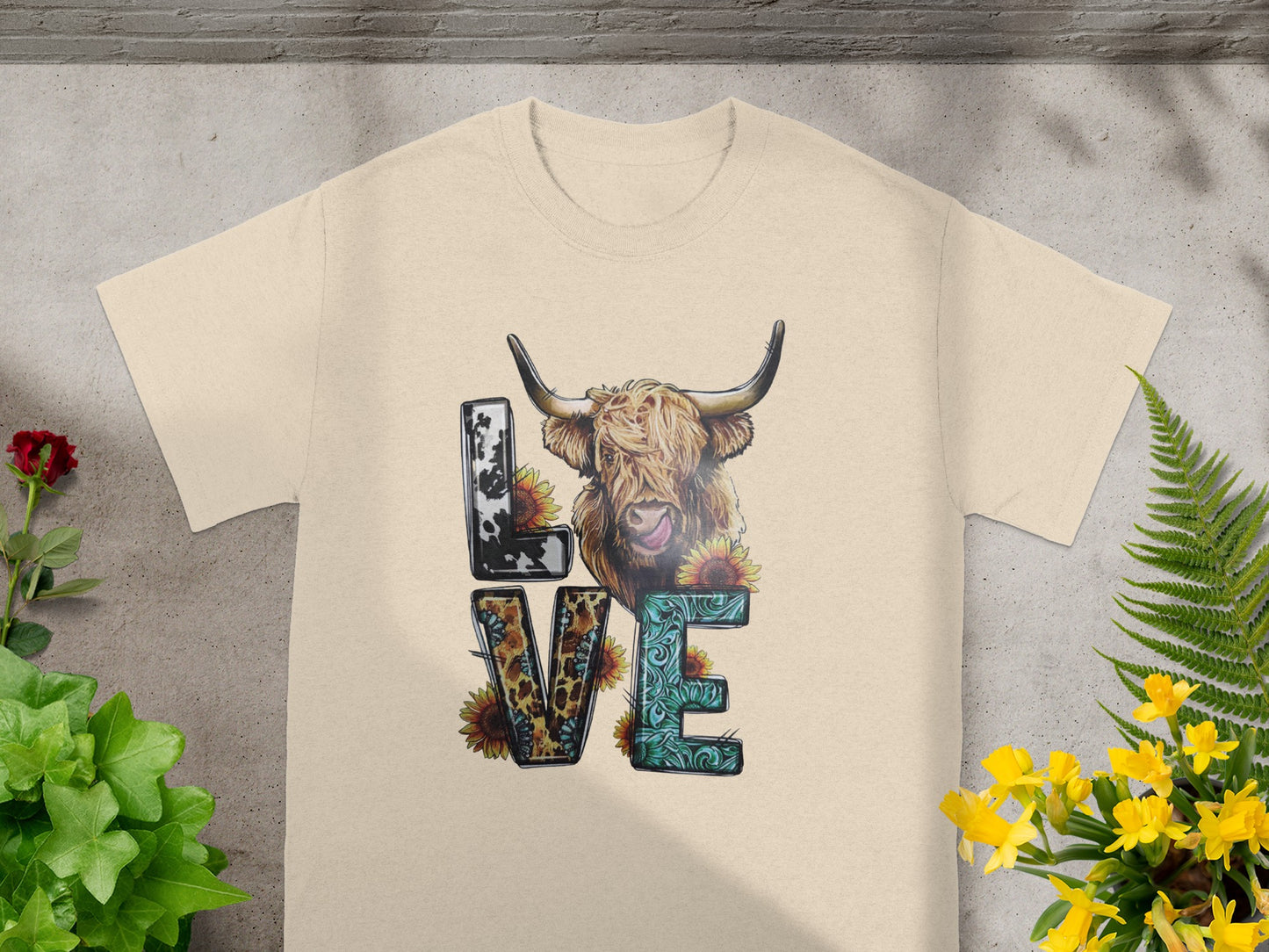 Highland Cow Love Graphic Tee Shirt Casual Wear