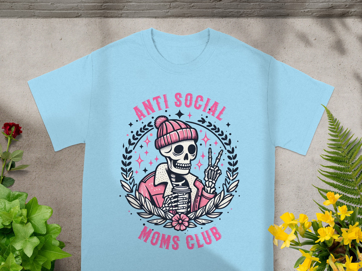 Anti Social Moms Club Cute Skeleton Graphic Tee