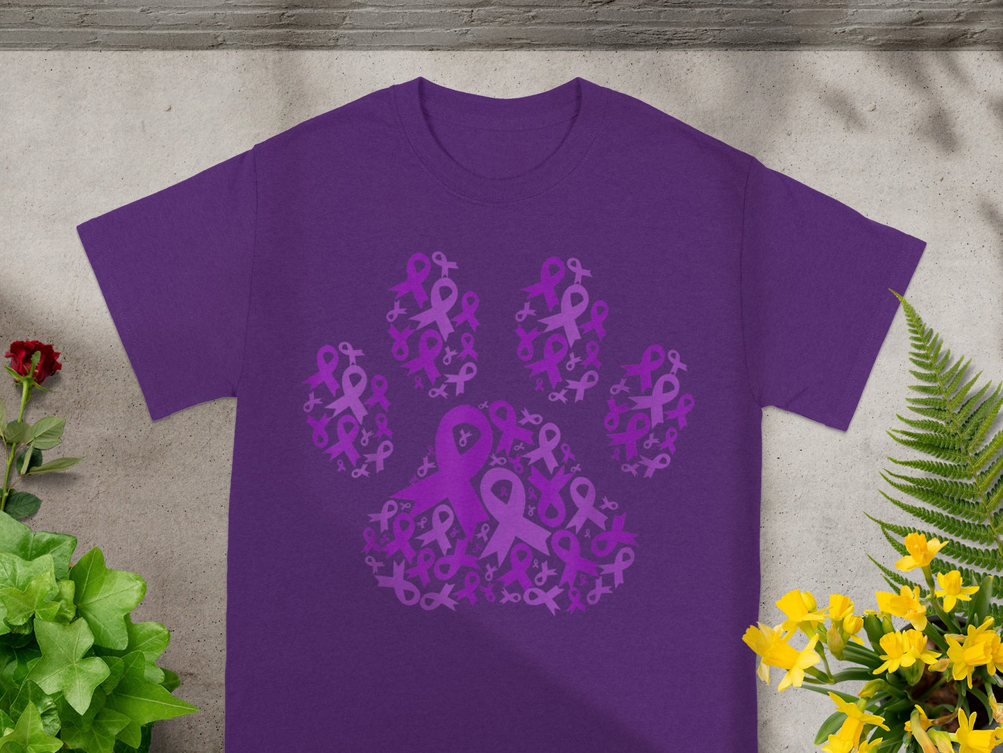 Purple Ribbon Paw Print T-shirt for Awareness Campaign