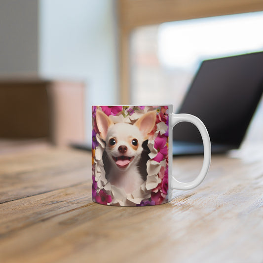 Cute Chihuahua Mug with Colorful Floral Design