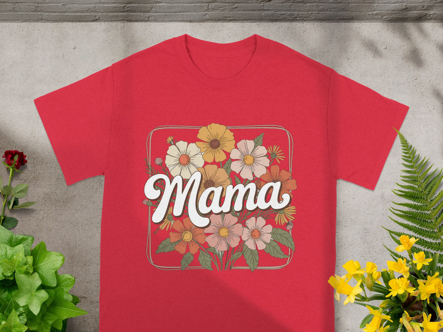 Mama Floral Design Red T-Shirt for Moms Fashion Tee