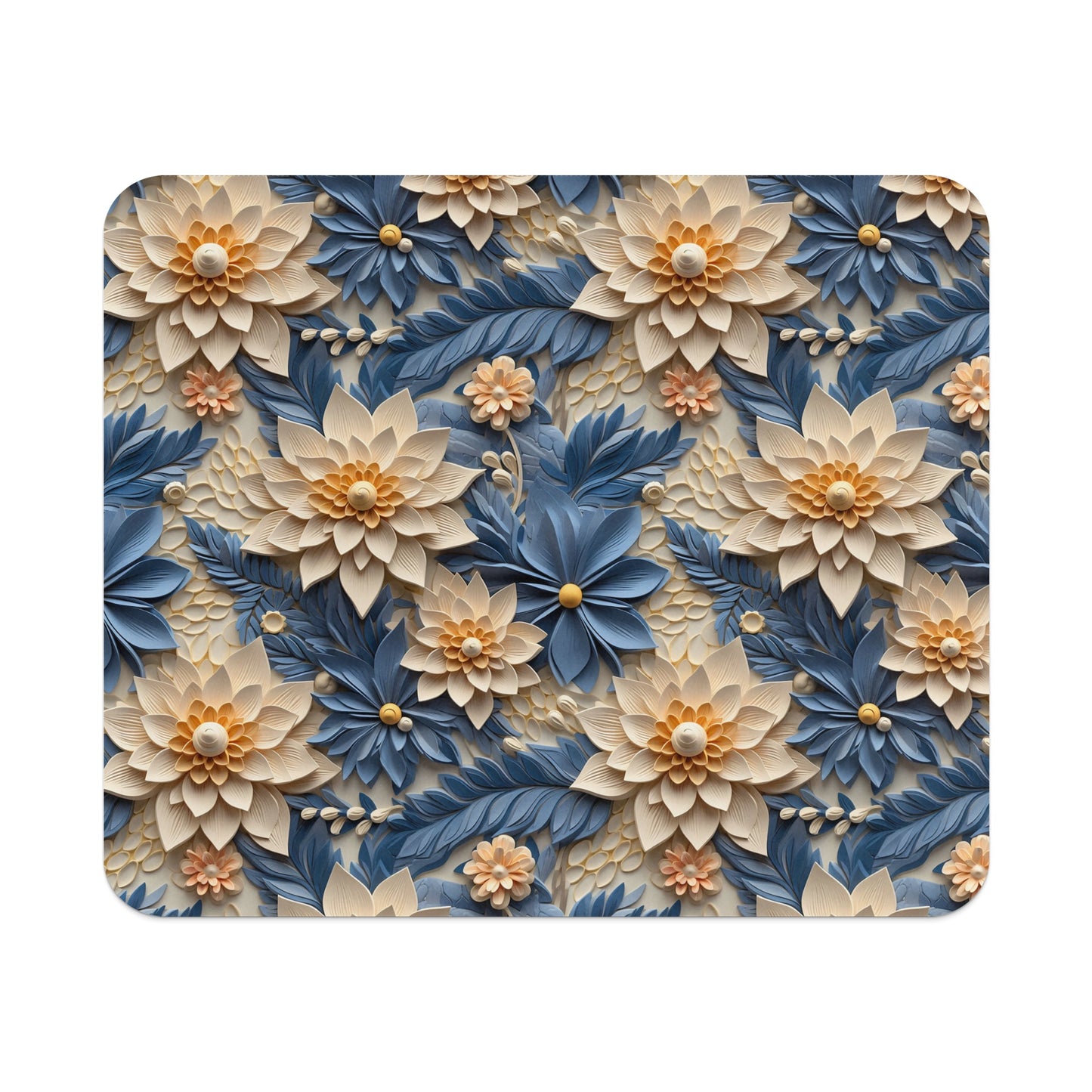 Elegant Floral Pattern in Blue and Cream Mouse Pad