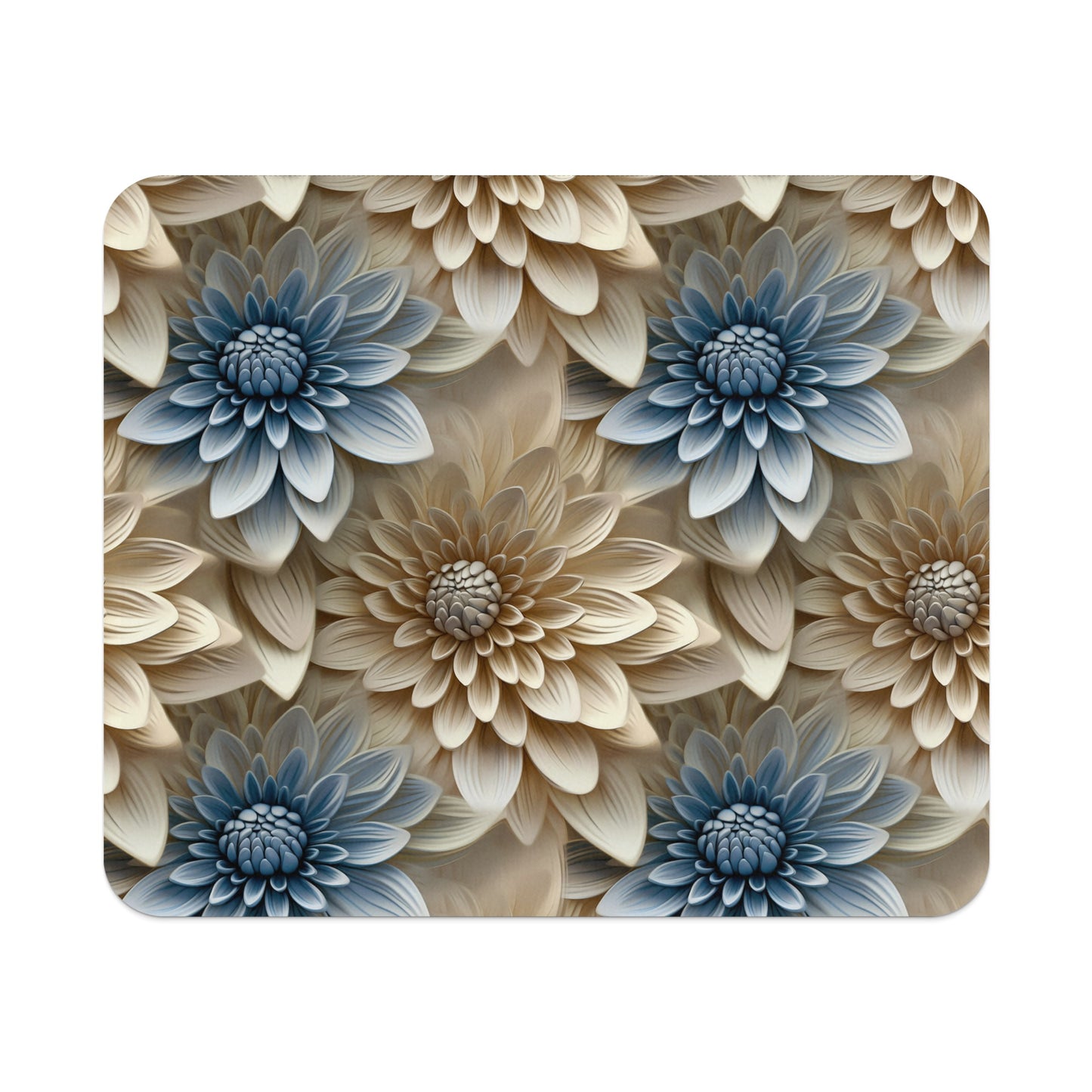 Blue and Beige Floral Pattern Design Mouse Pad