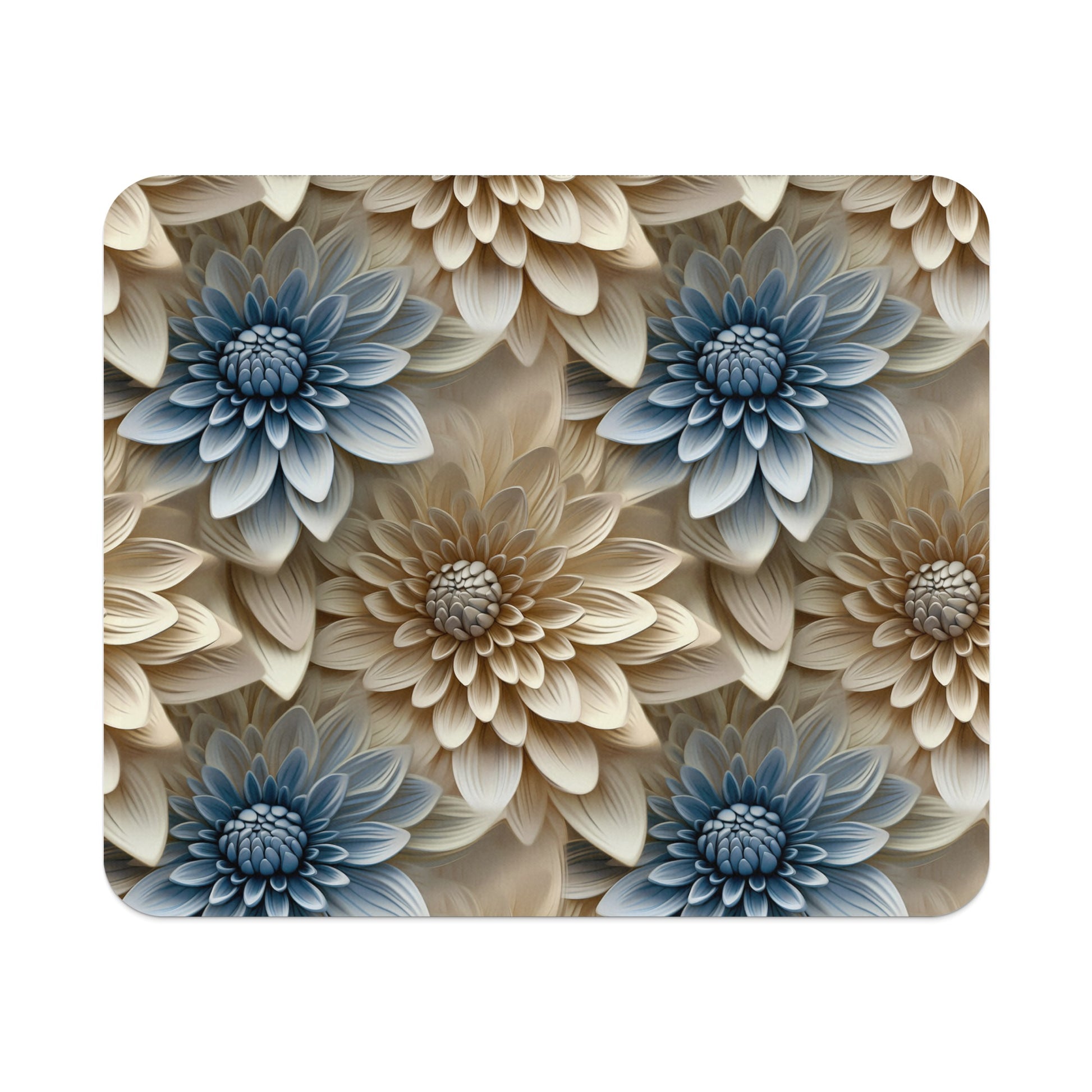 Blue and Beige Floral Pattern Design Mouse Pad