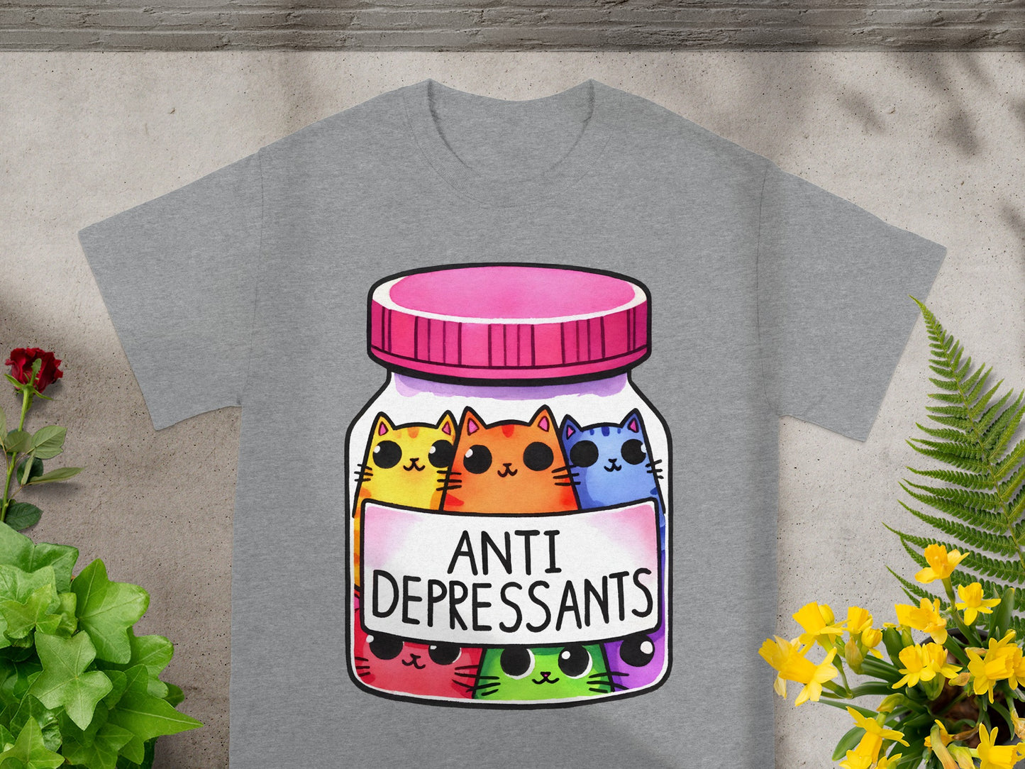 Anti Depressants Cute Cats Graphic T-Shirt