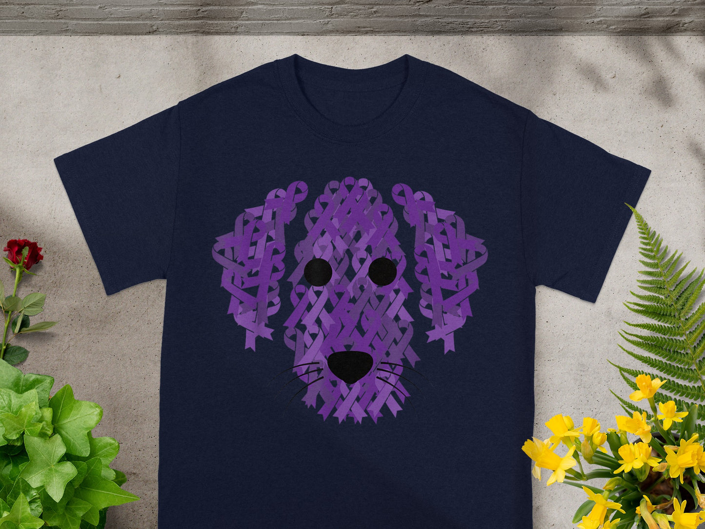 Purple Ribbon Dog Face Graphic T-Shirt Product