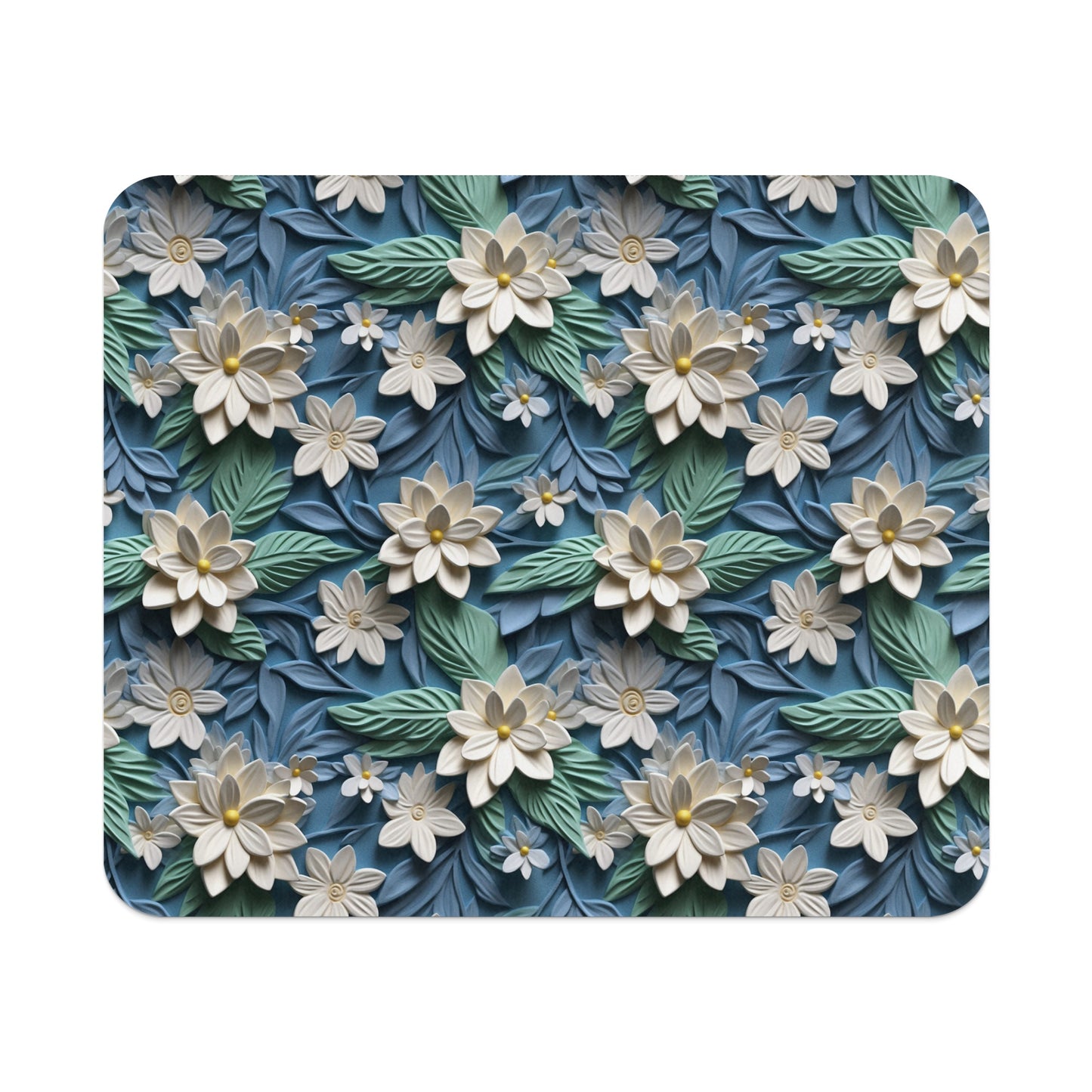 Elegant Blue and Green Floral Pattern Mouse Pad