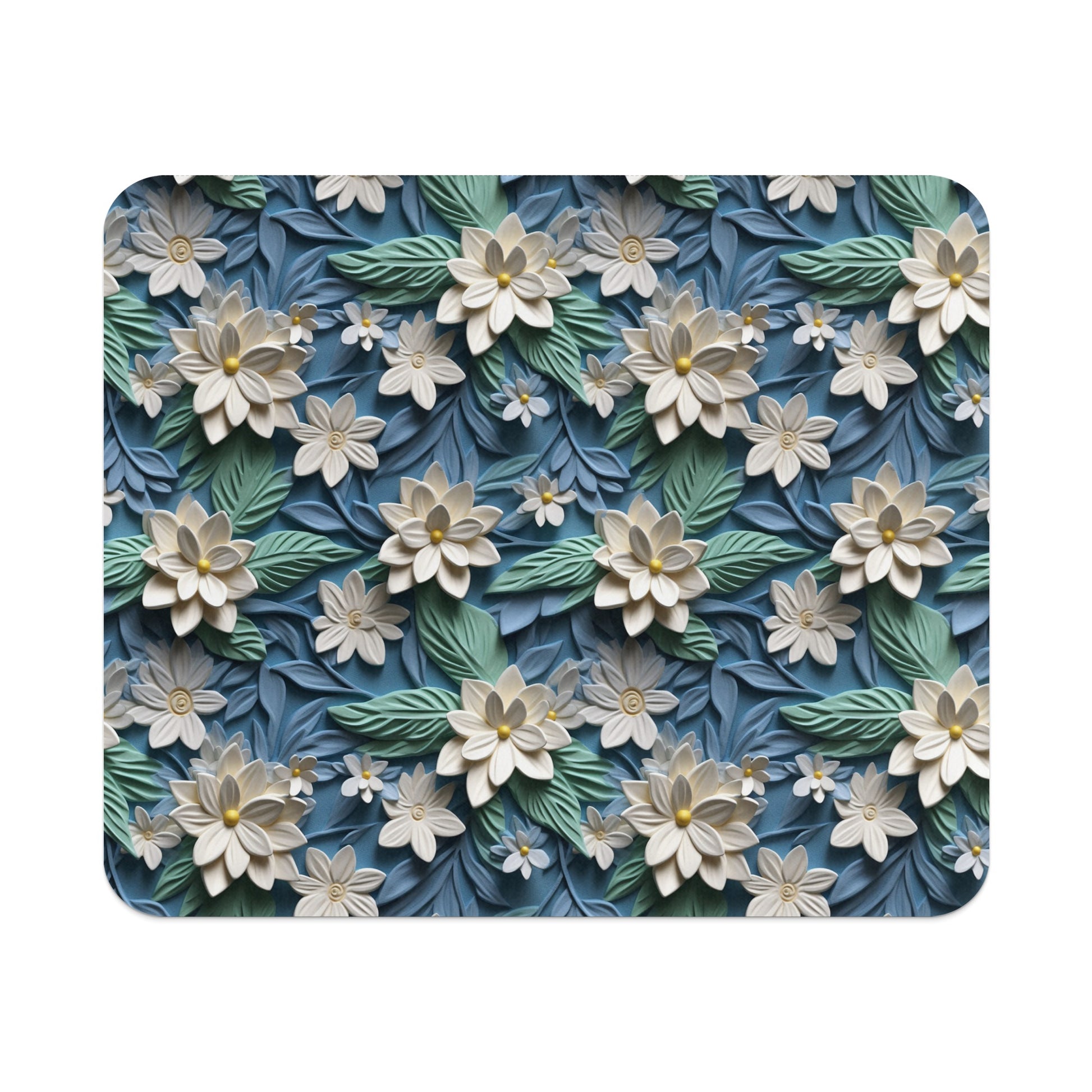 Elegant Blue and Green Floral Pattern Mouse Pad