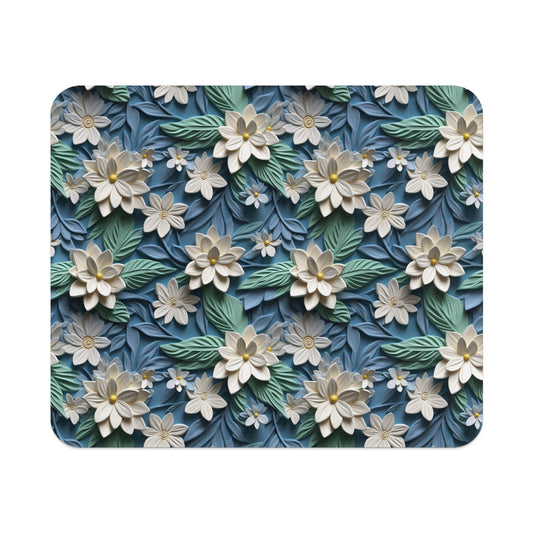 Elegant Blue and Green Floral Pattern Mouse Pad