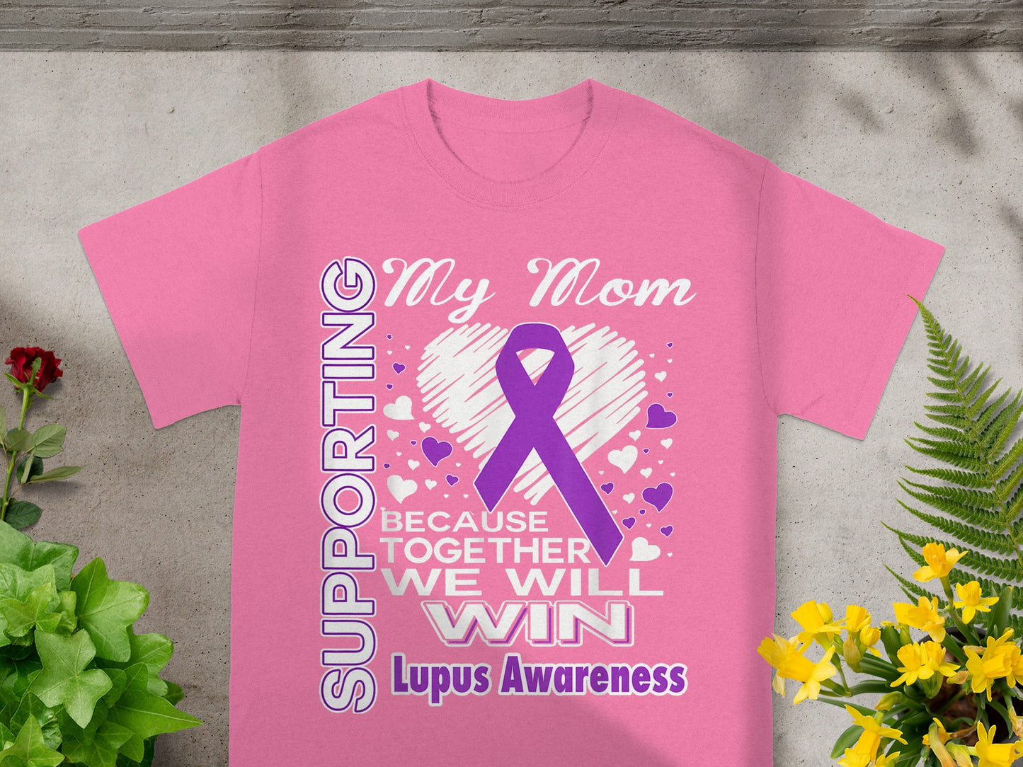 Supporting My Mom Purple Ribbon Lupus Awareness Shirt