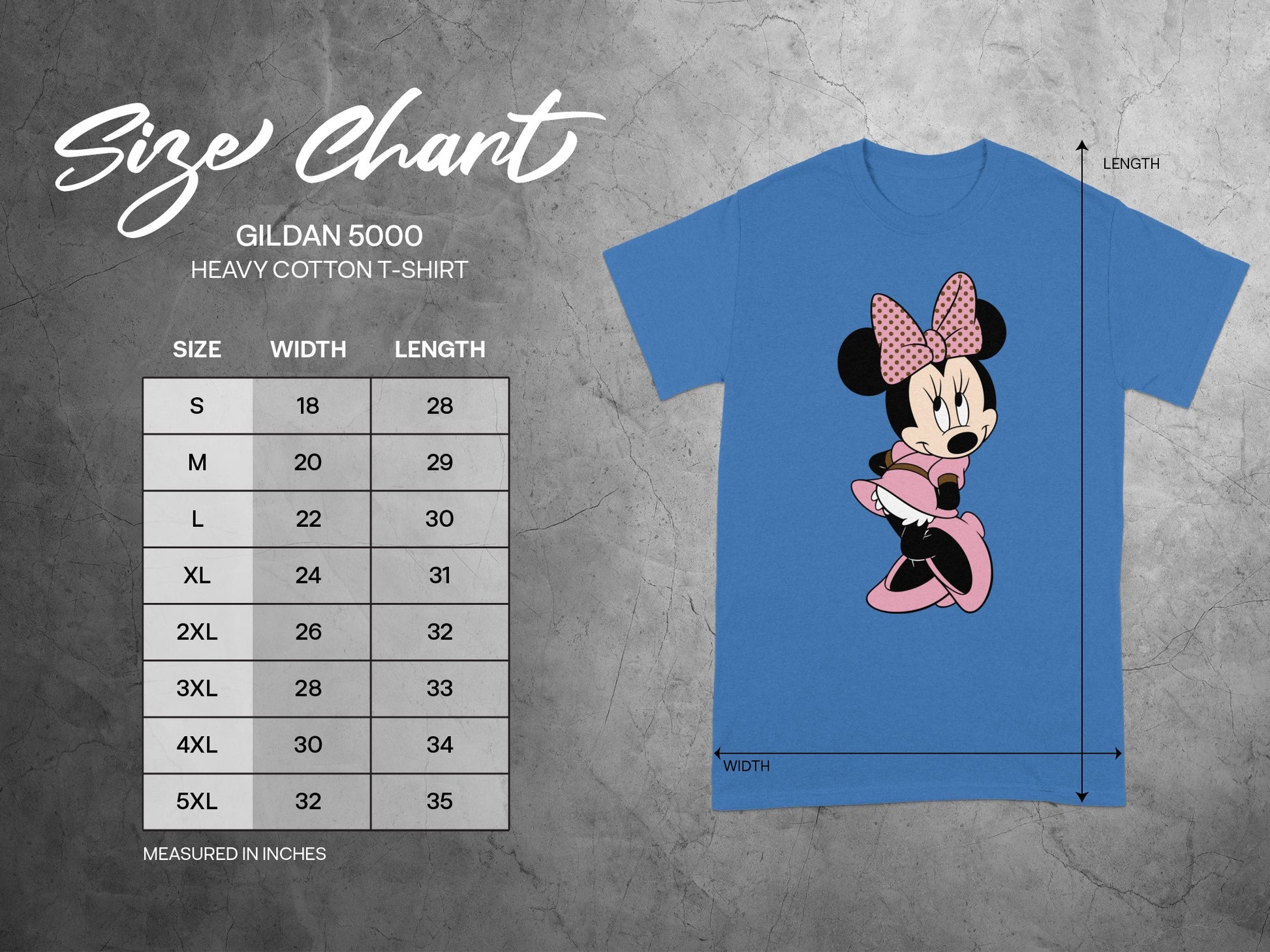 Minnie Mouse GILDAN 5000 T-Shirt Size Chart Inches product type