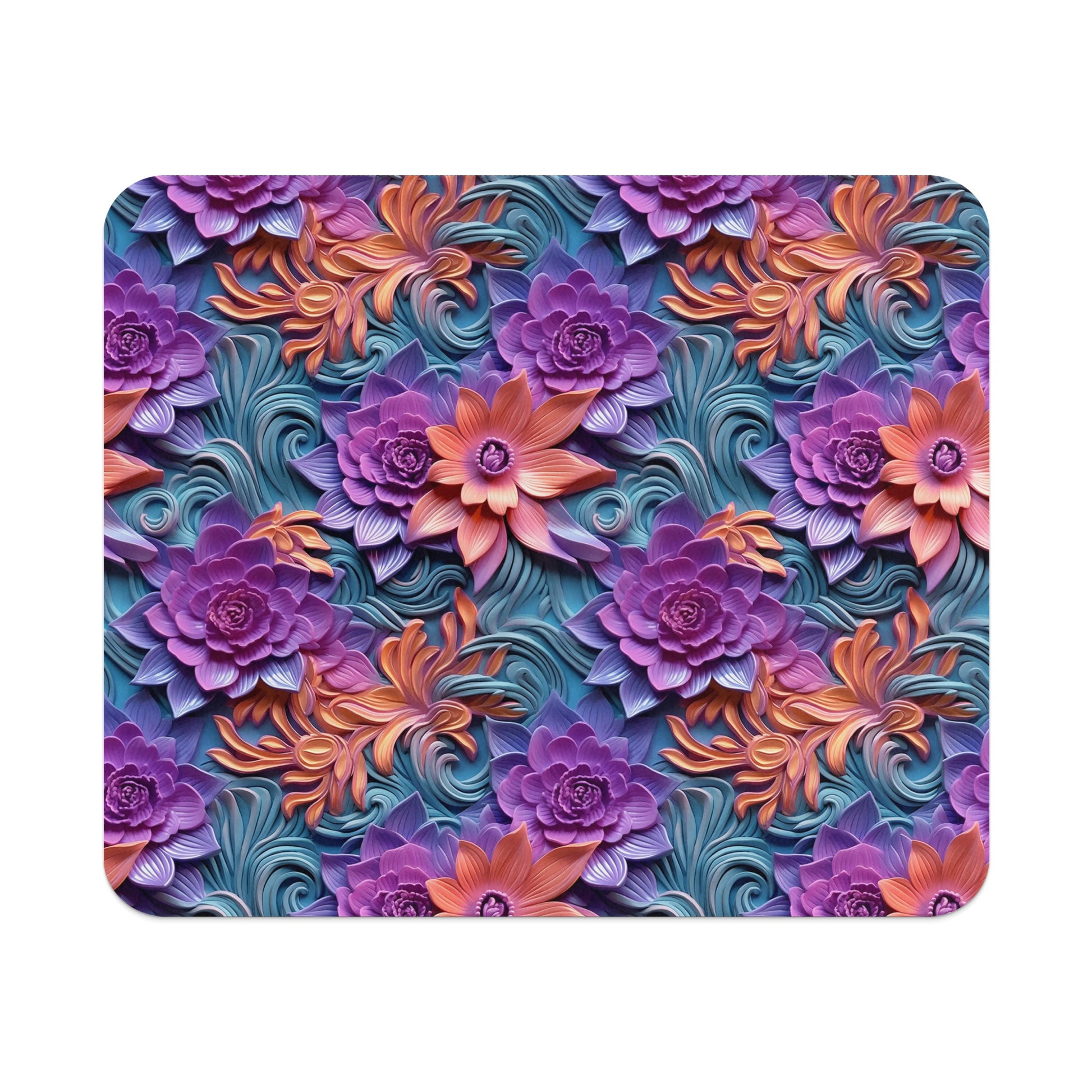 Purple and Orange Floral Pattern Design Mouse Pad