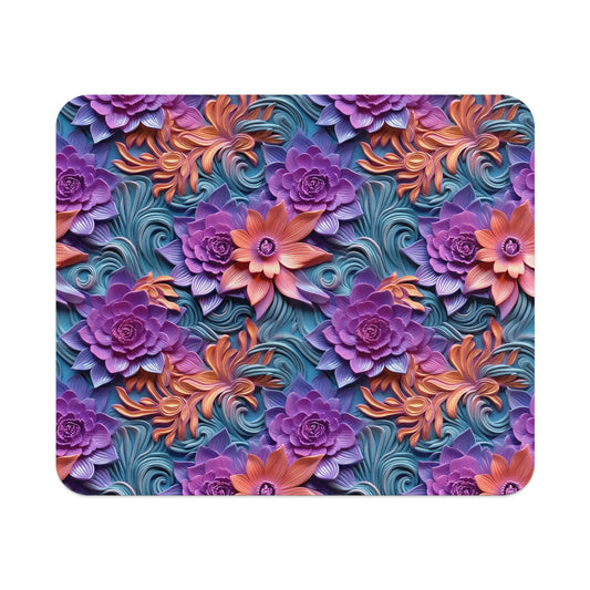 Purple and Orange Floral Pattern Design Mouse Pad