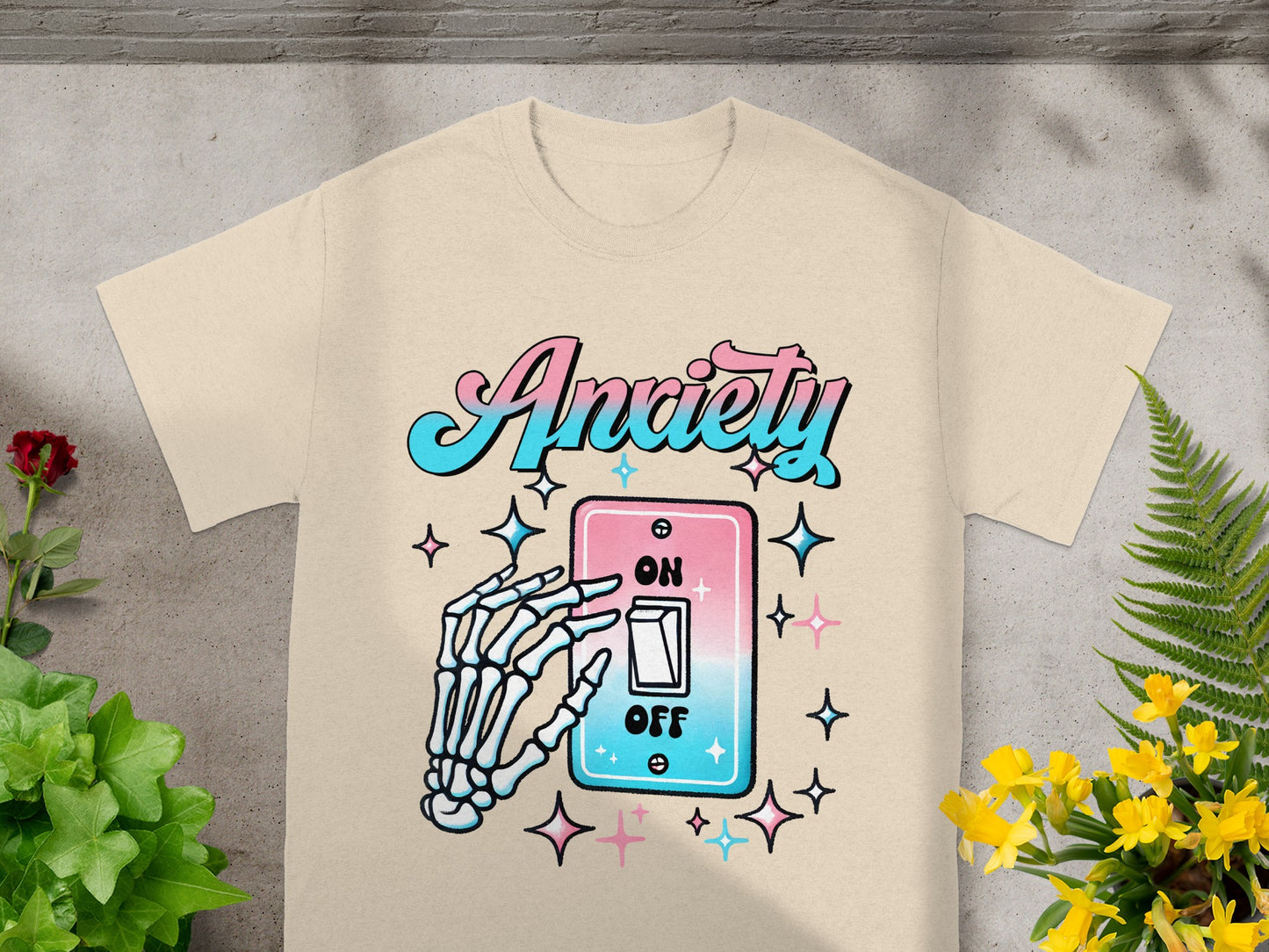 Anxiety On Off Switch Skeleton Hand T-shirt