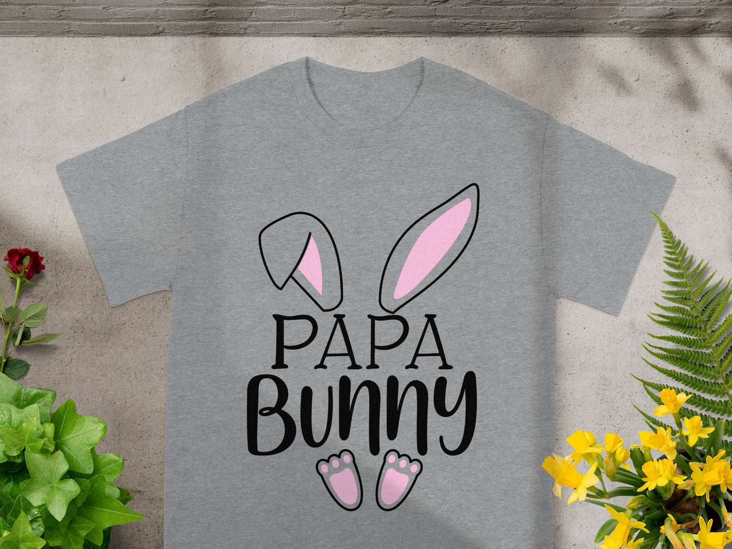 Papa Bunny Graphic Tee with Cute Bunny Ears Design
