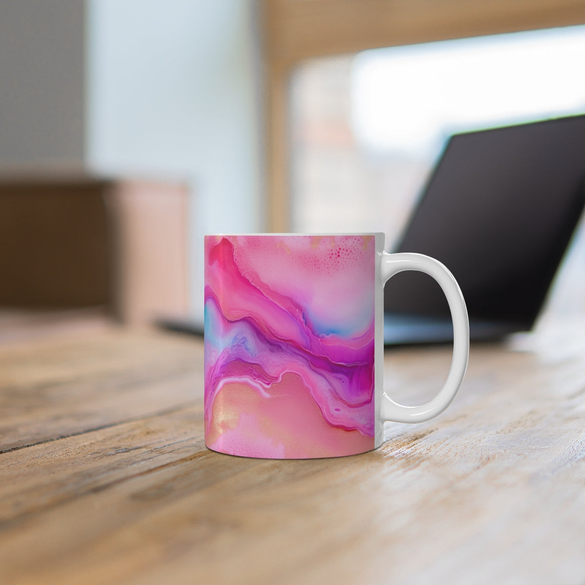 Vibrant Abstract Pink and Purple Swirl Design Mug
