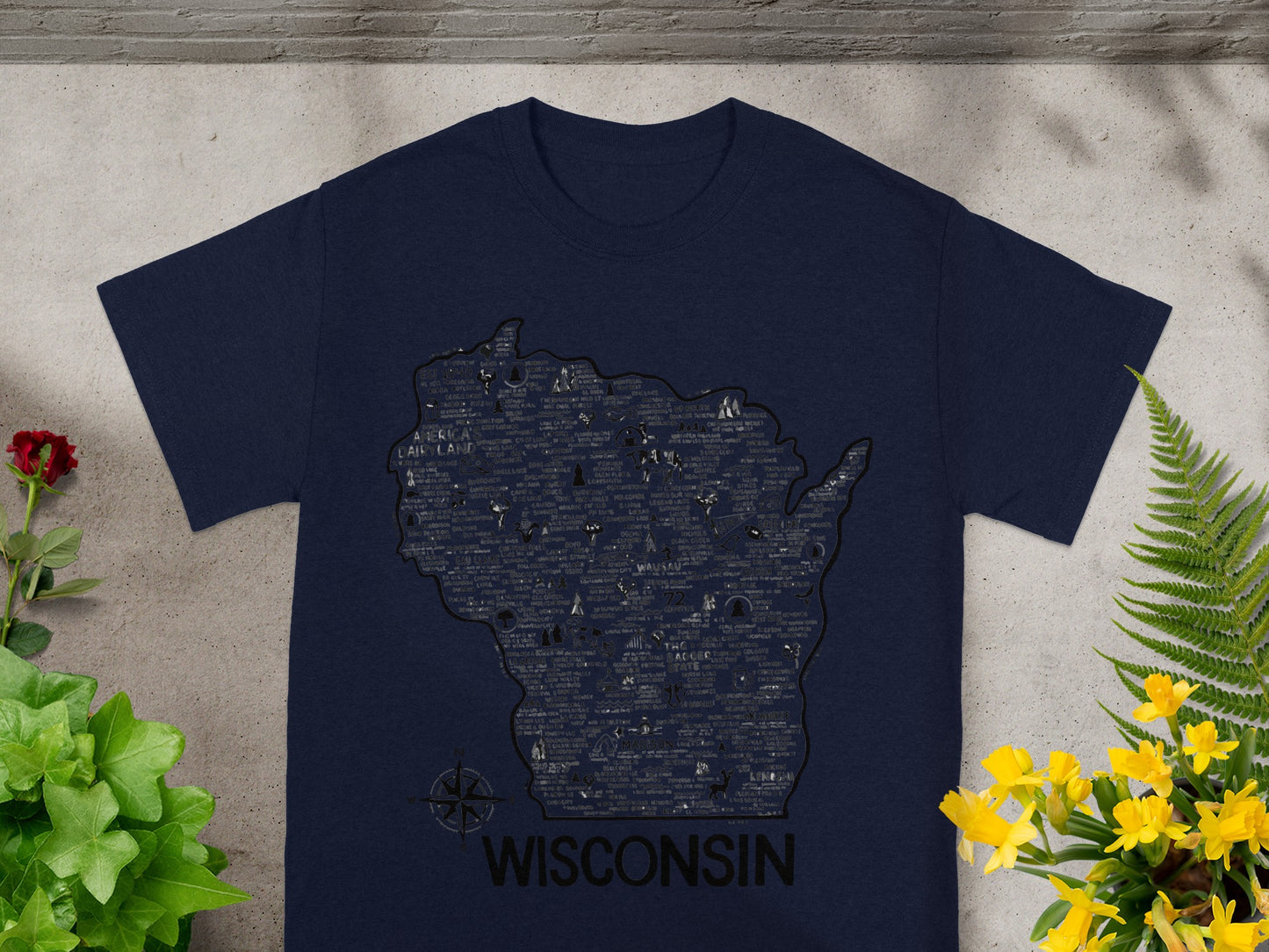 Wisconsin State Map Graphic T-Shirt with Landmarks