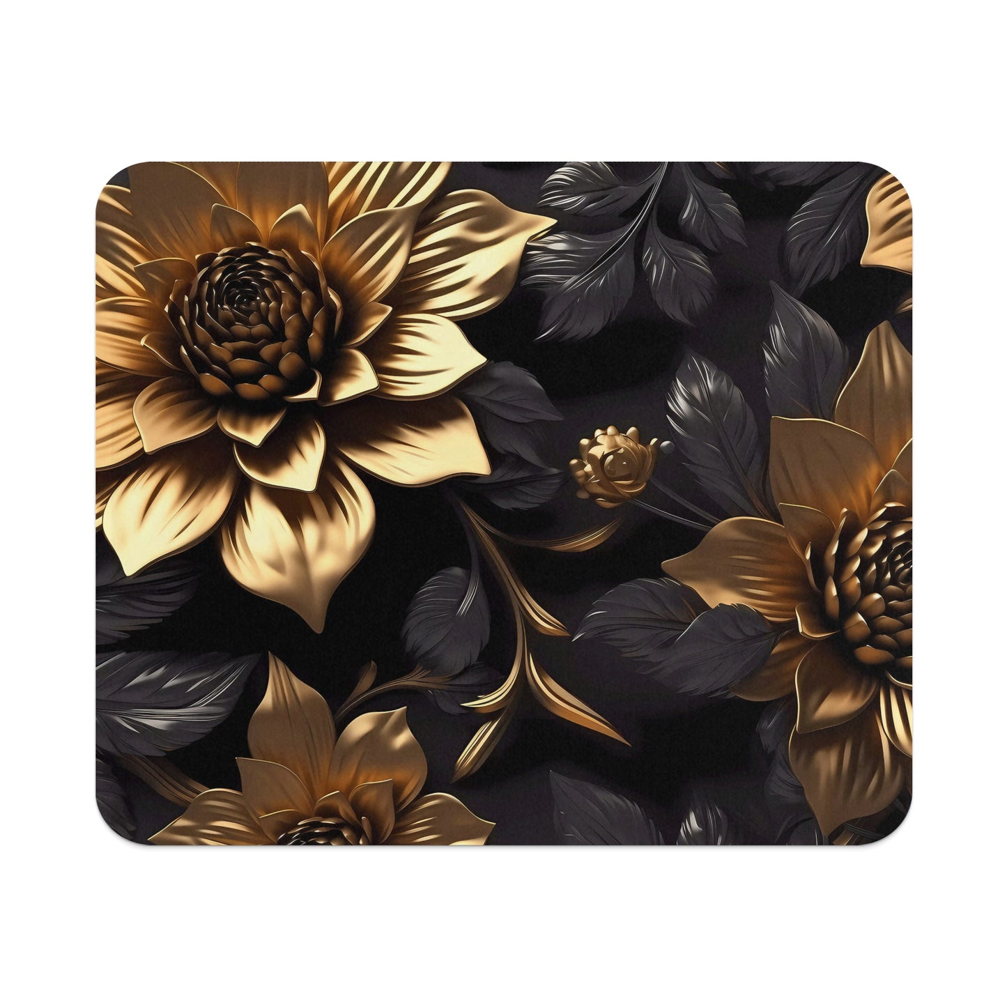 Elegant Black and Gold Floral Pattern Mouse Pad