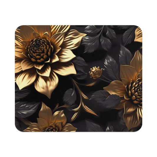Elegant Black and Gold Floral Pattern Mouse Pad