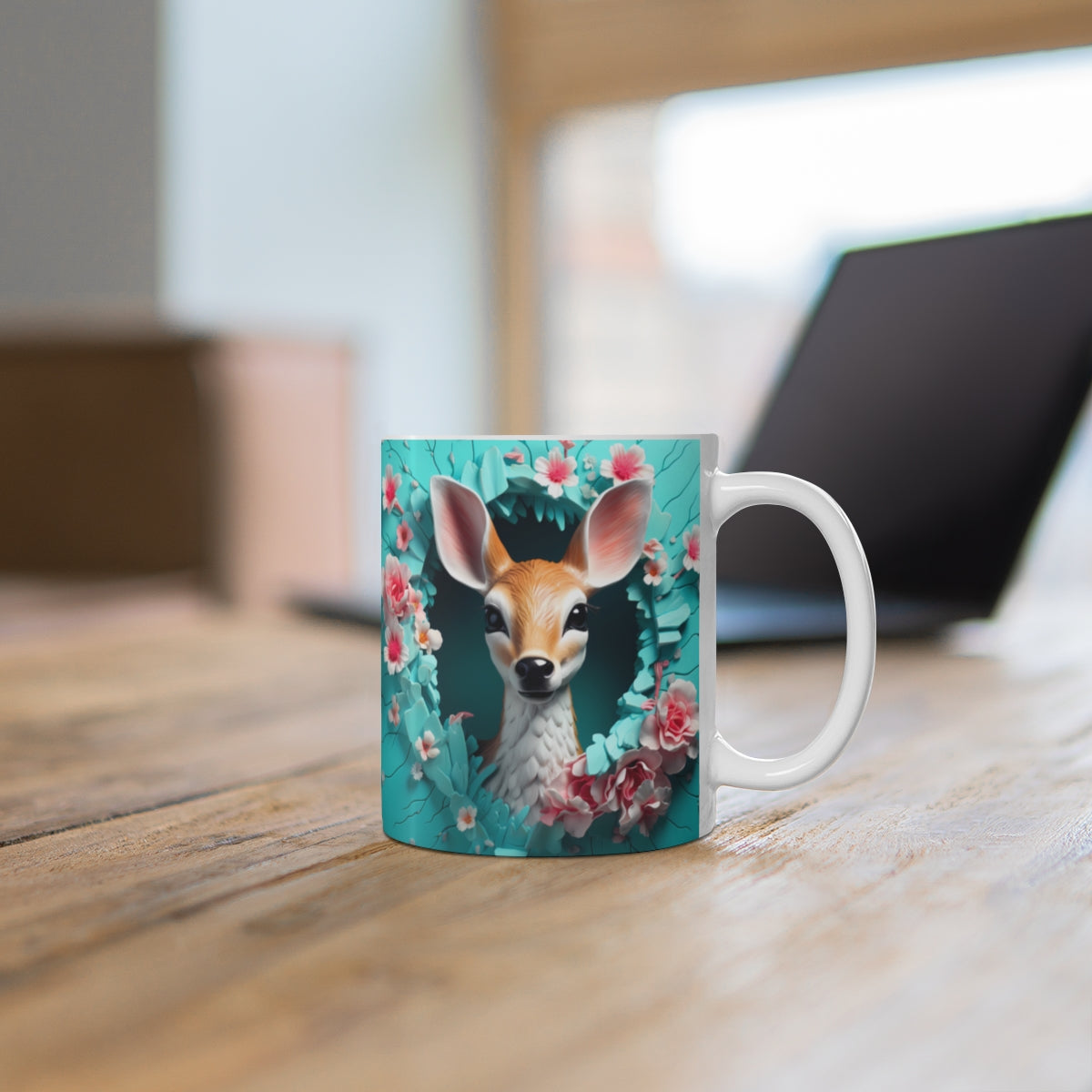 Cute Deer Surrounded by Flowers Design Mug