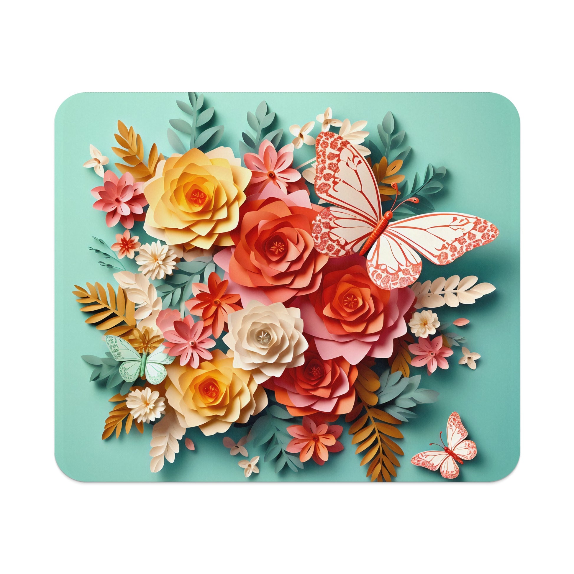 Vibrant Floral and Butterflies Artwork Mouse Pad