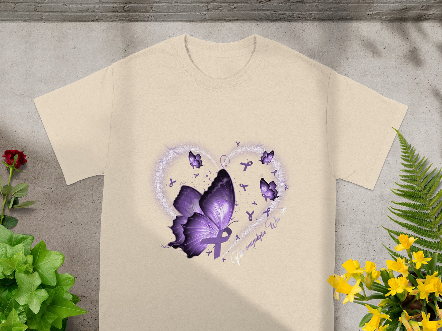 Fibromyalgia Warrior Purple Butterfly Design T-shirt