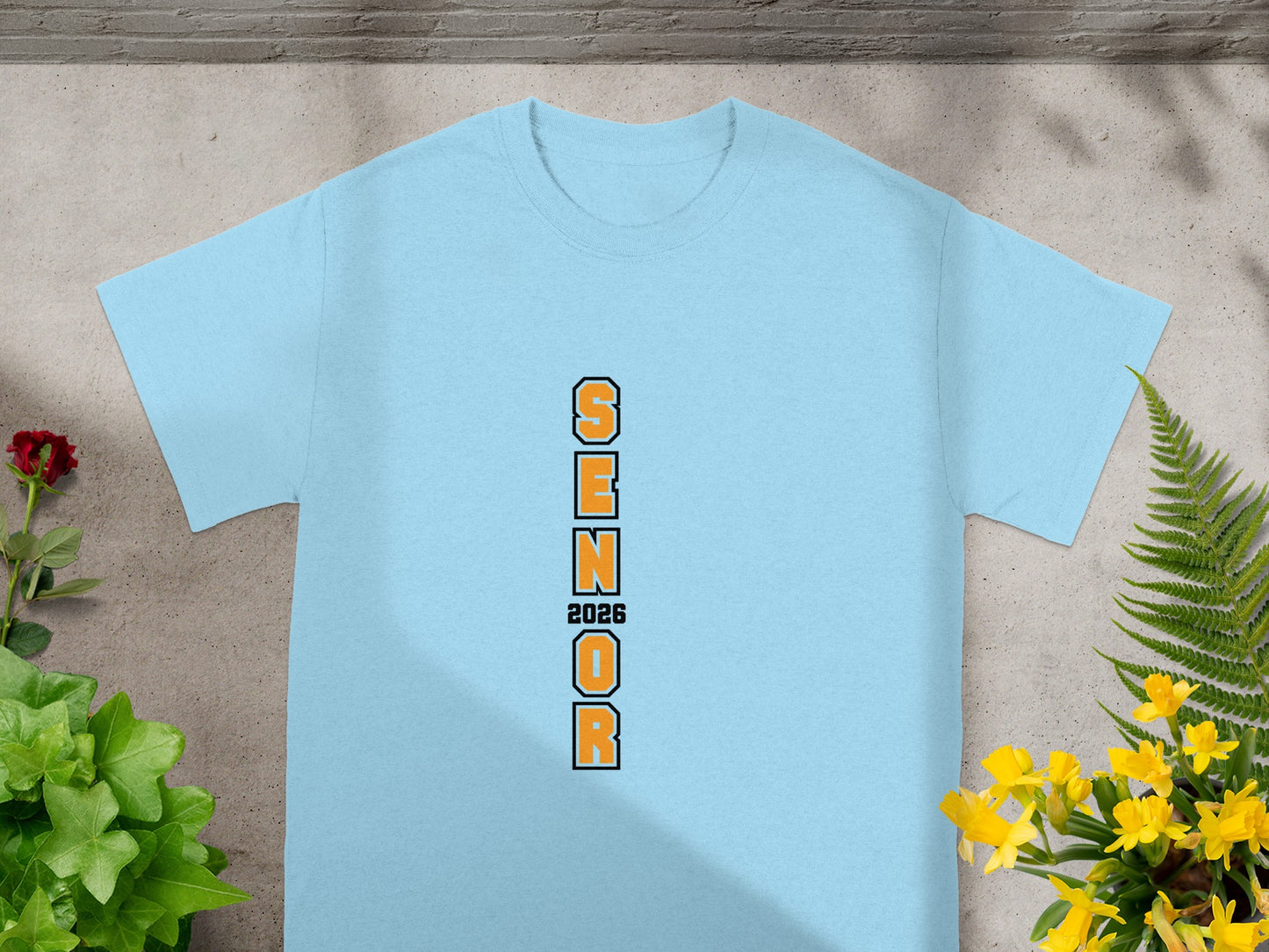 SENIOR 2026 Graphic Design Vertical Text Shirt
