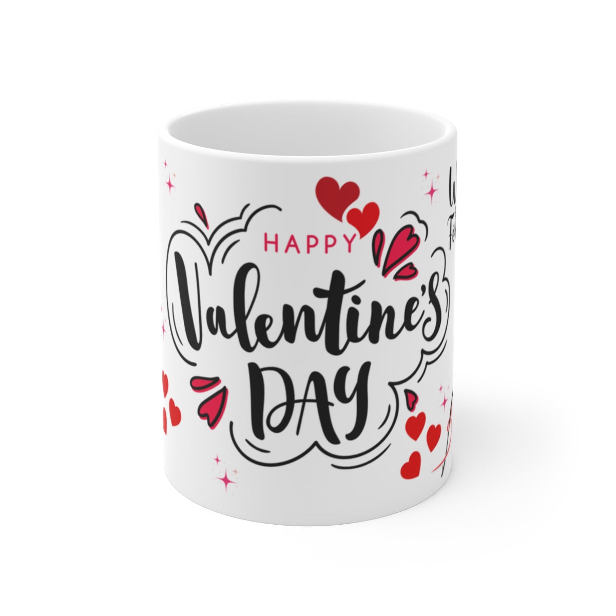 Happy Valentine's Day Mug with Hearts and Sparkles Design
