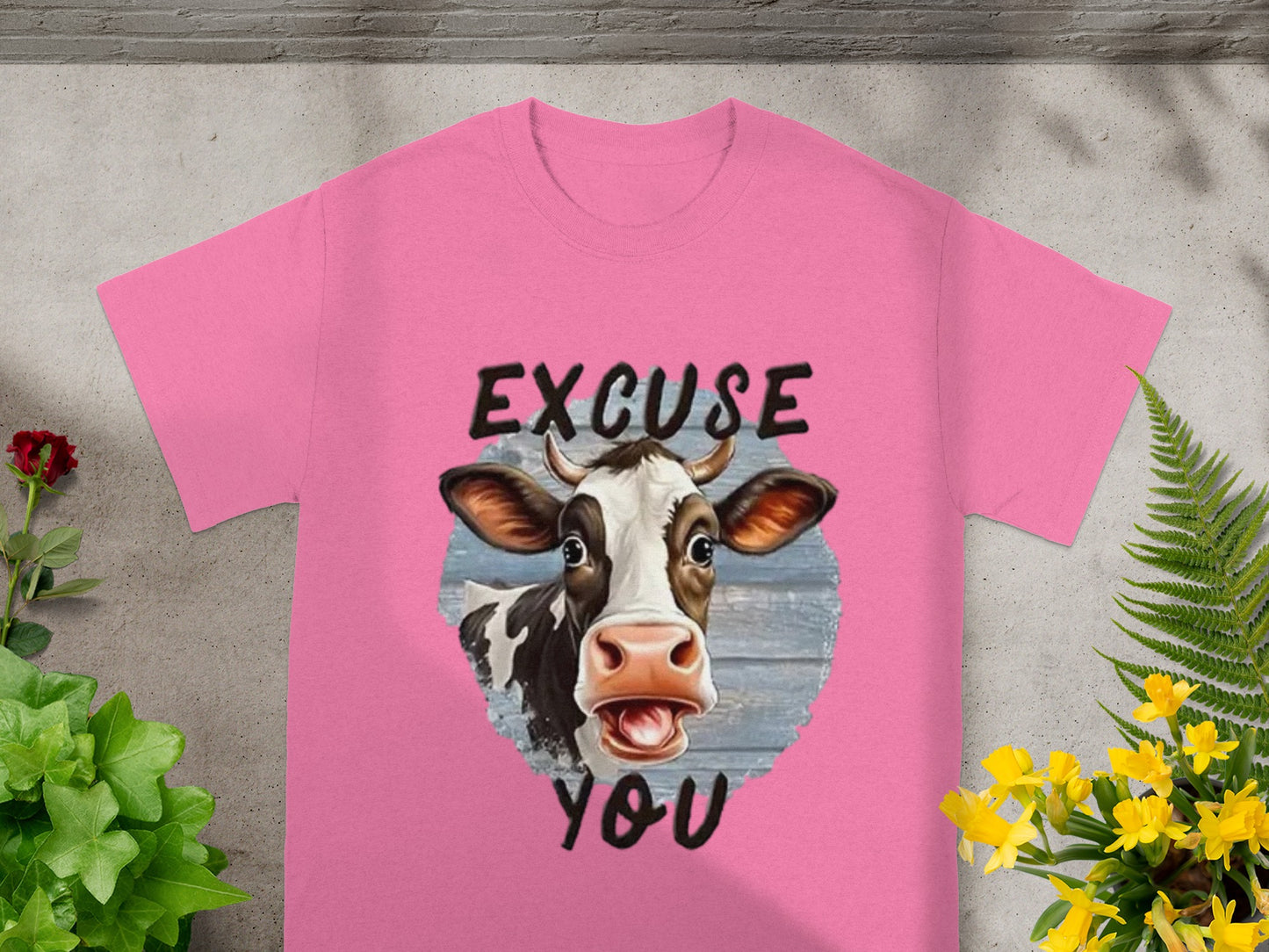 Excuse You Cow Design Pink Short Sleeve Shirt