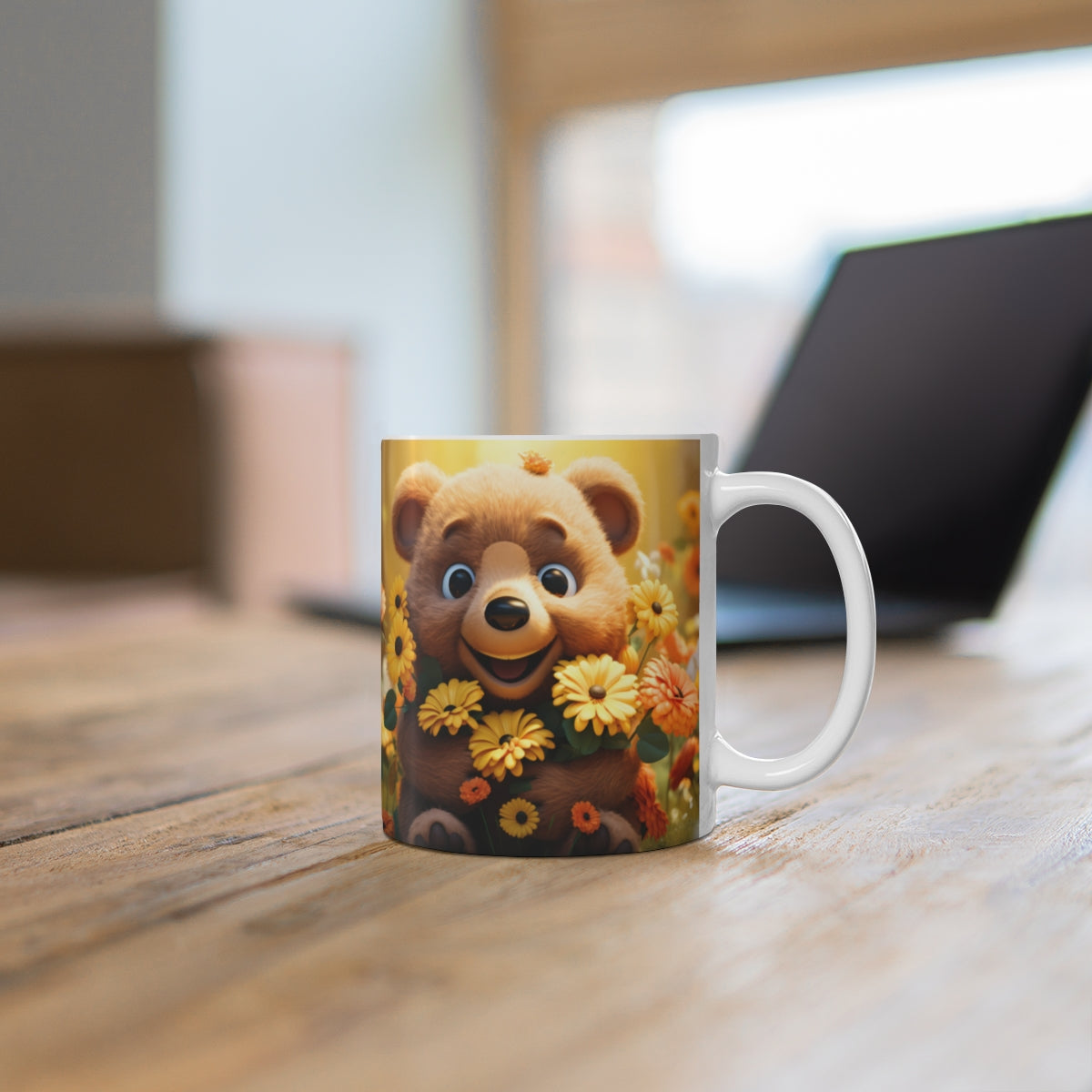 Adorable Bear with Flowers Kids Mug Perfect Gift Idea