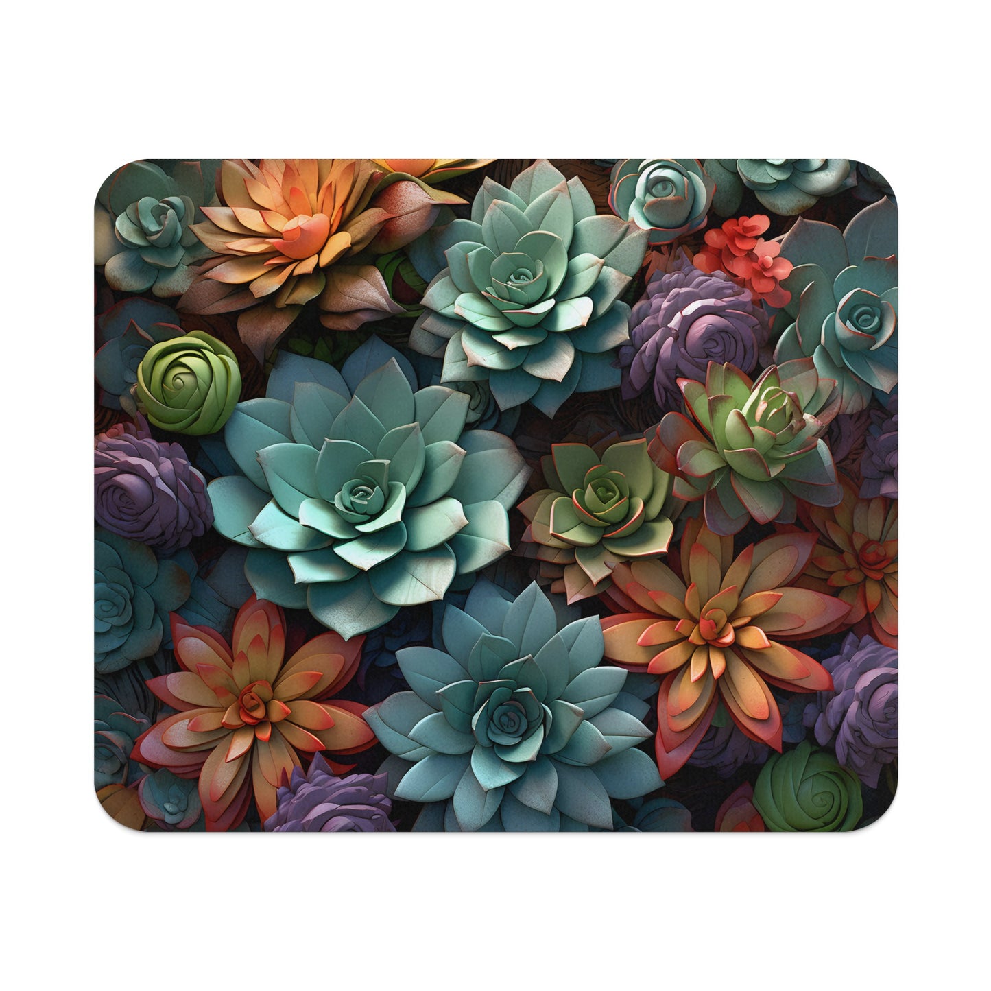 Vibrant Colorful Succulent Pattern Mouse Pad