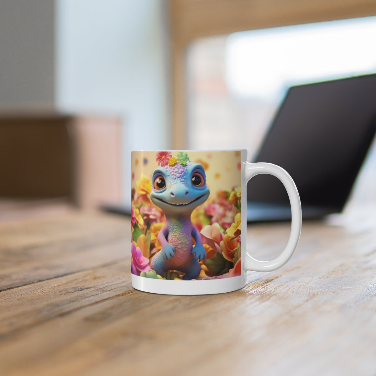 Colorful Lizard Surrounded by Flowers Coffee Mug