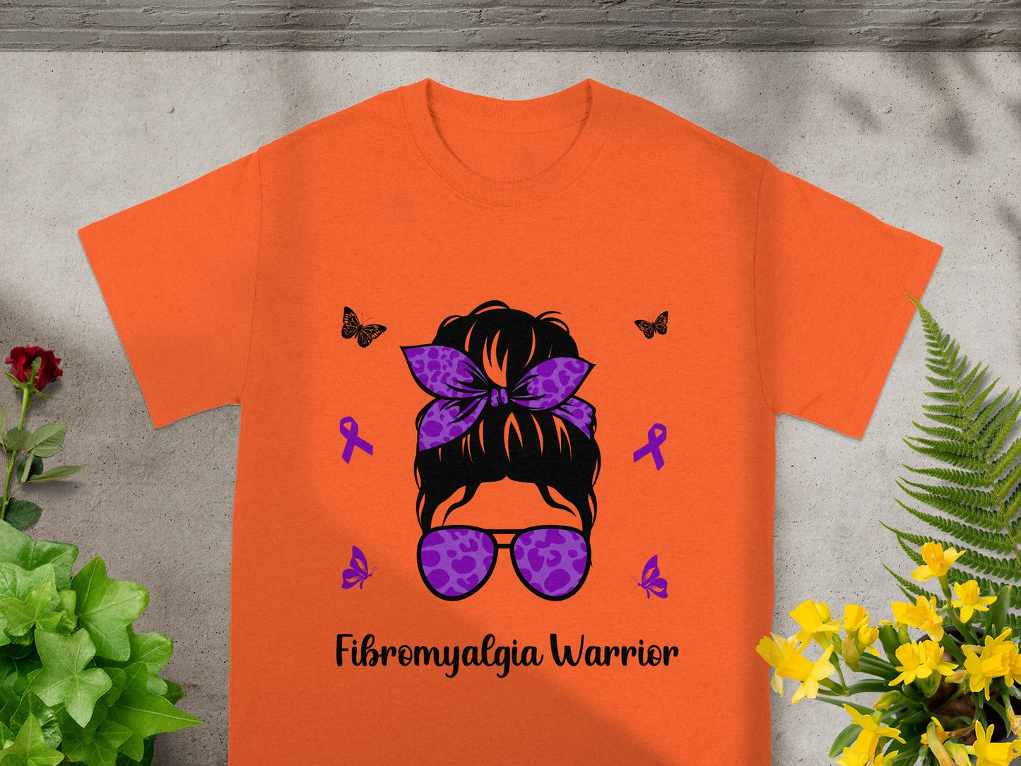Fibromyalgia Warrior Orange T-Shirt with Purple Ribbon