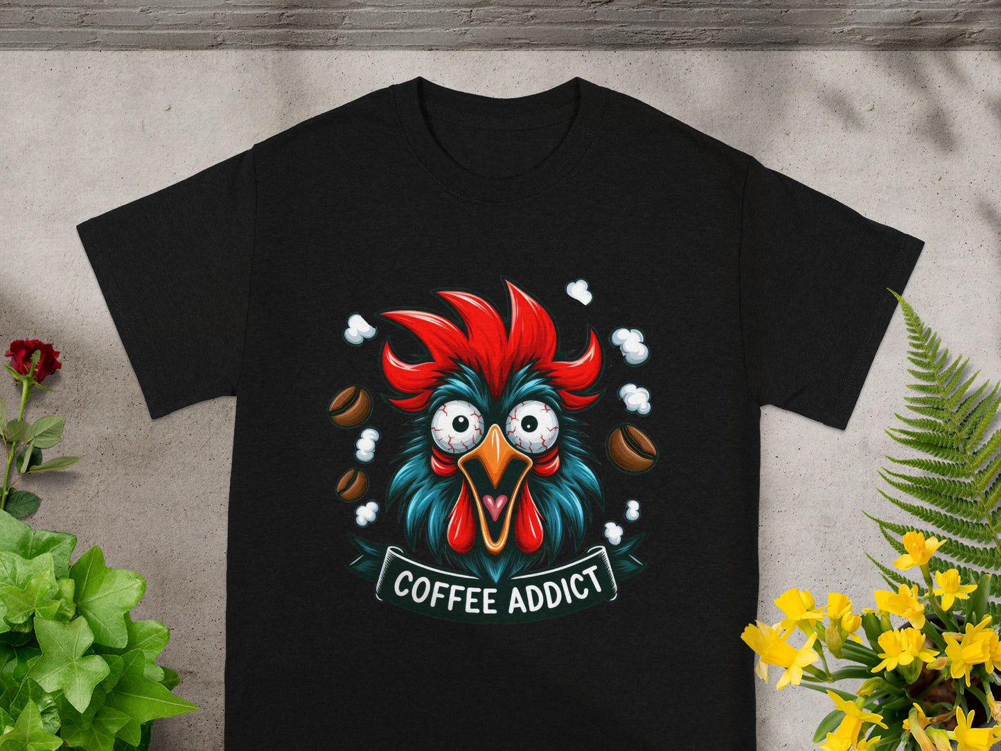 Coffee Addict Rooster Art Design Shirt