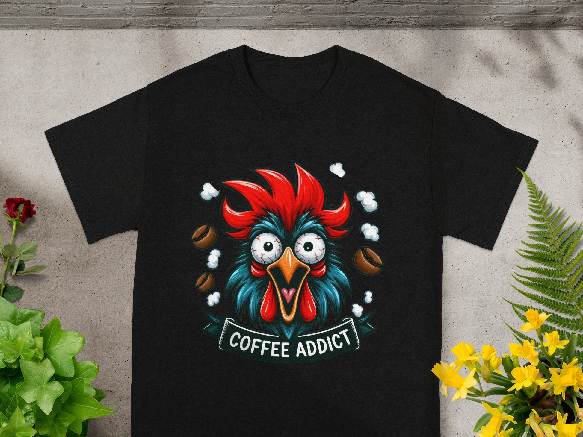 Coffee Addict Rooster Art Design Shirt