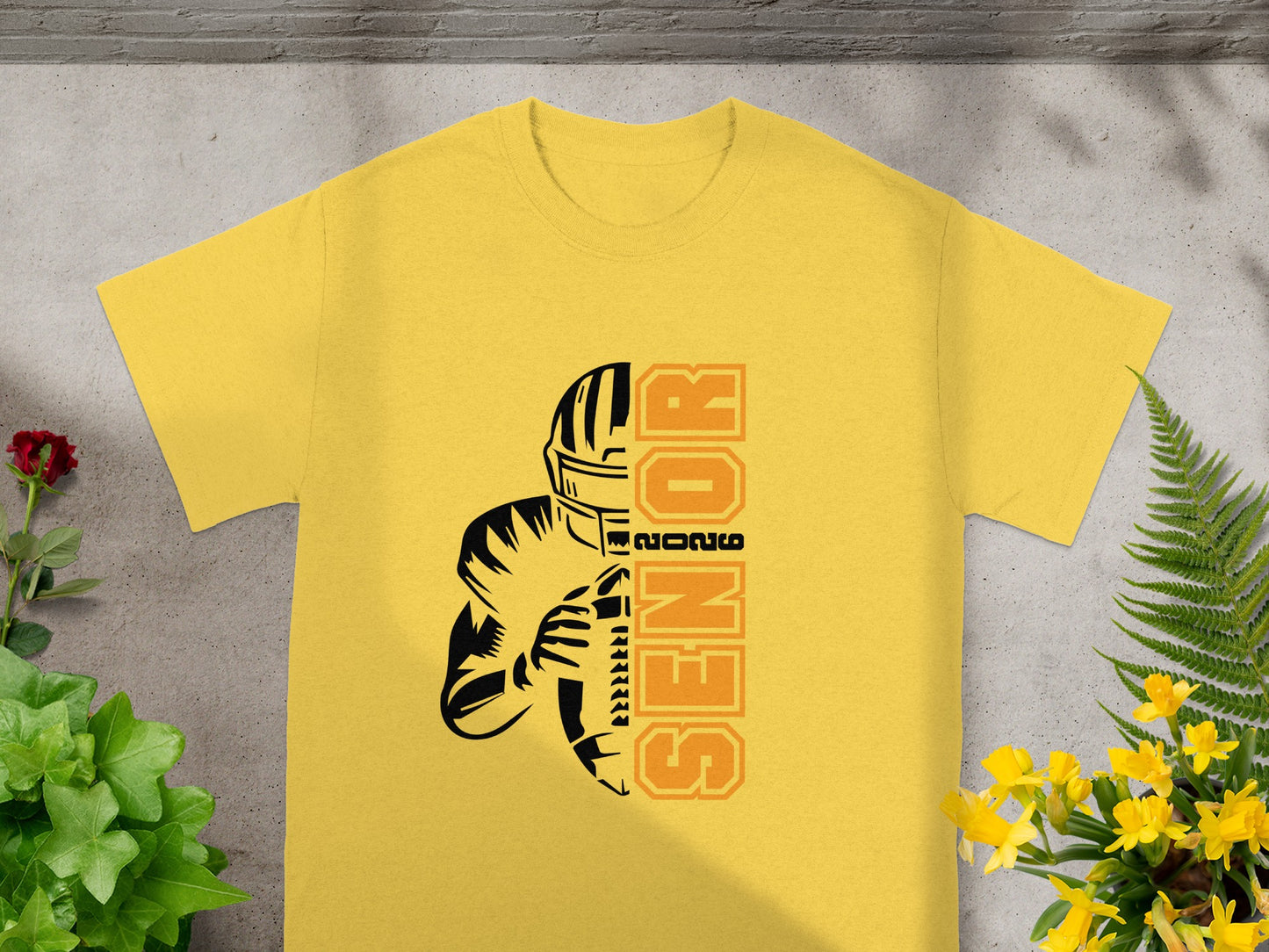 Senior Football Graphic Yellow T-Shirt for Sports Fans